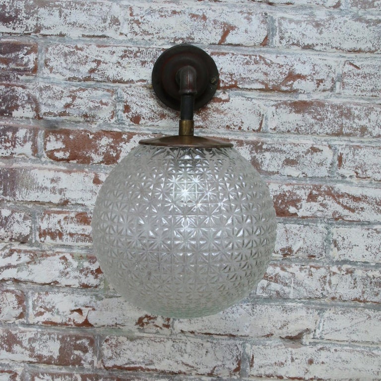 Clear Glass Vintage Industrial Brass Cast Iron Scones Wall Lights For Sale 3