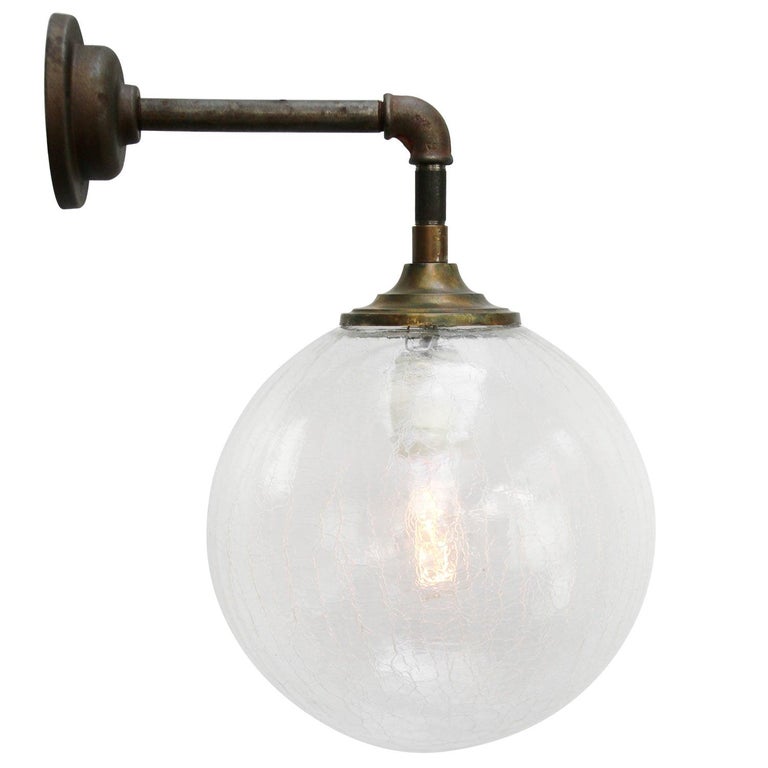 Clear Glass Vintage Industrial Brass Cast Iron Scones Wall Lights For Sale