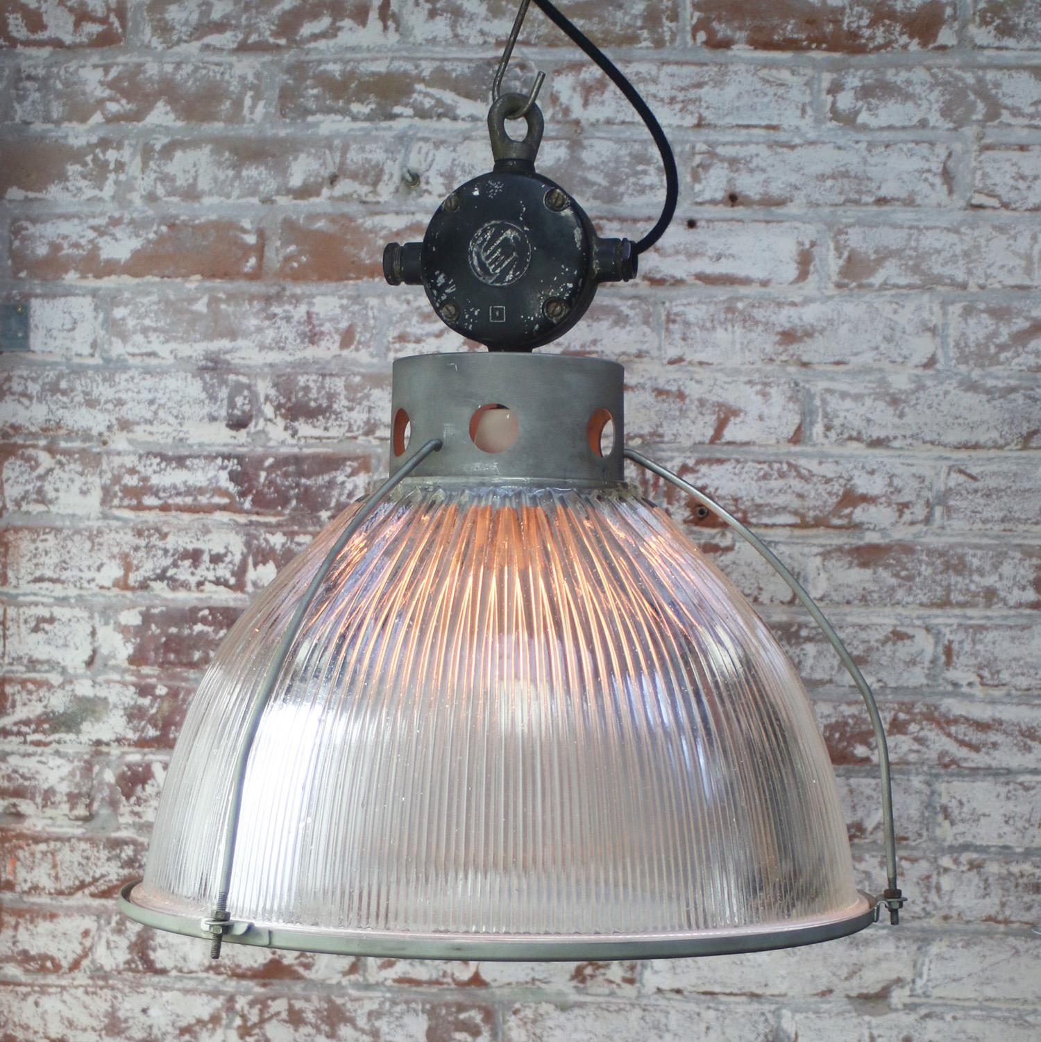20th Century Clear Glass Vintage Industrial Pendant Light by Holophane