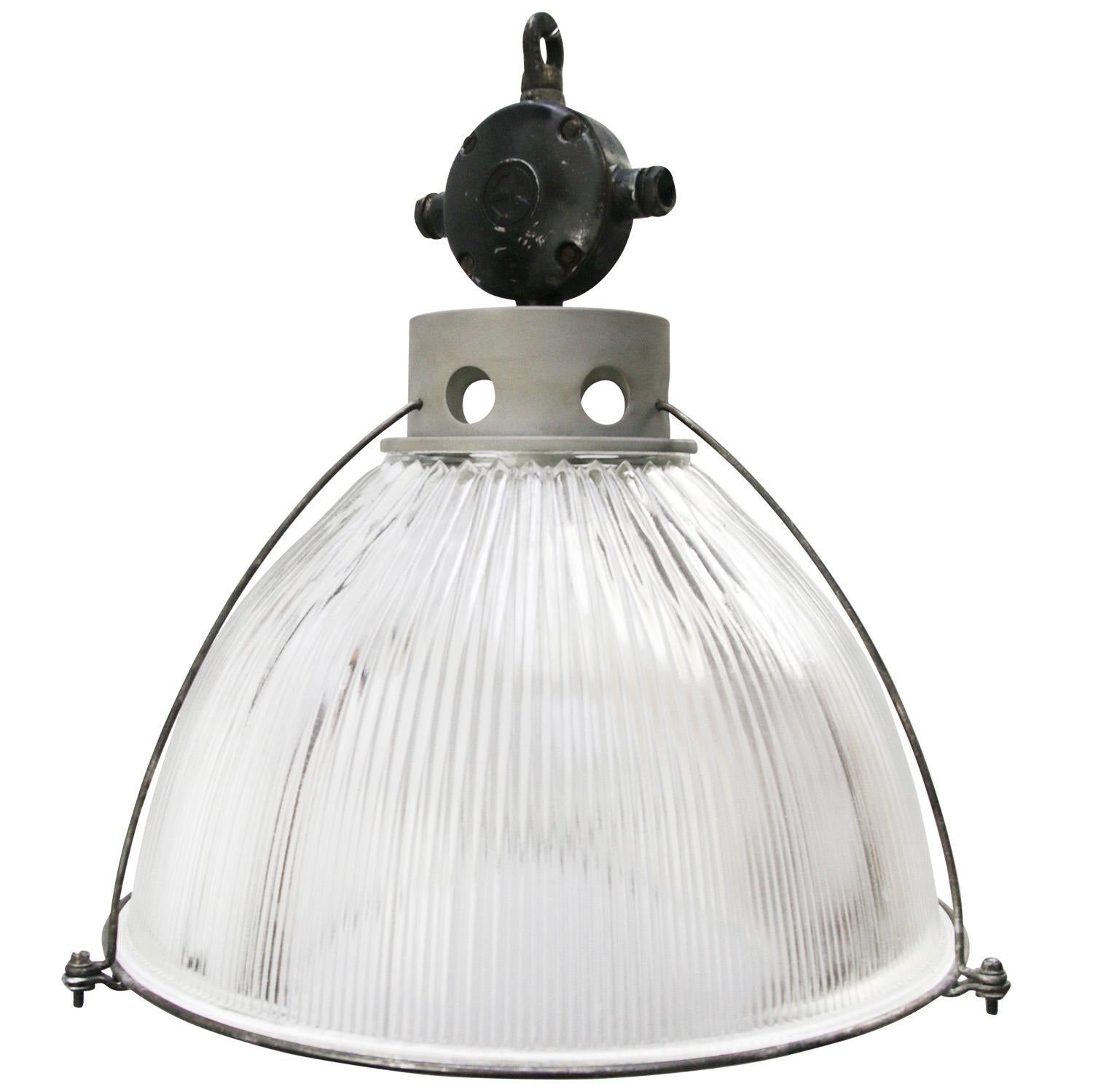 Clear Glass Vintage Industrial Pendant Light by Holophane 1