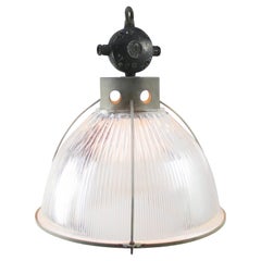 Lampe à suspension industrielle vintage en verre transparent par Holophane