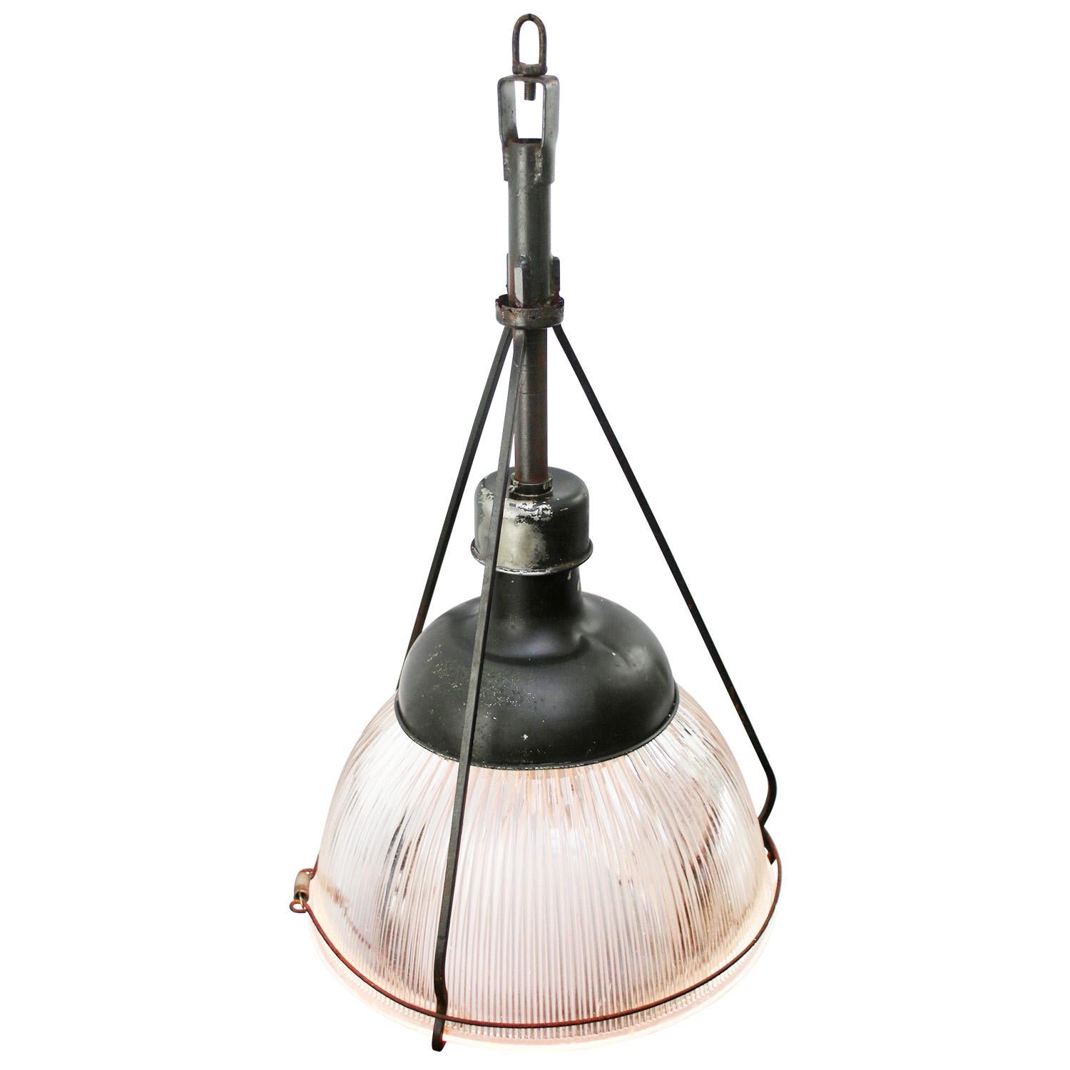 Industriel Lampe à suspension industrielle vintage en verre transparent par Holophane, États-Unis en vente