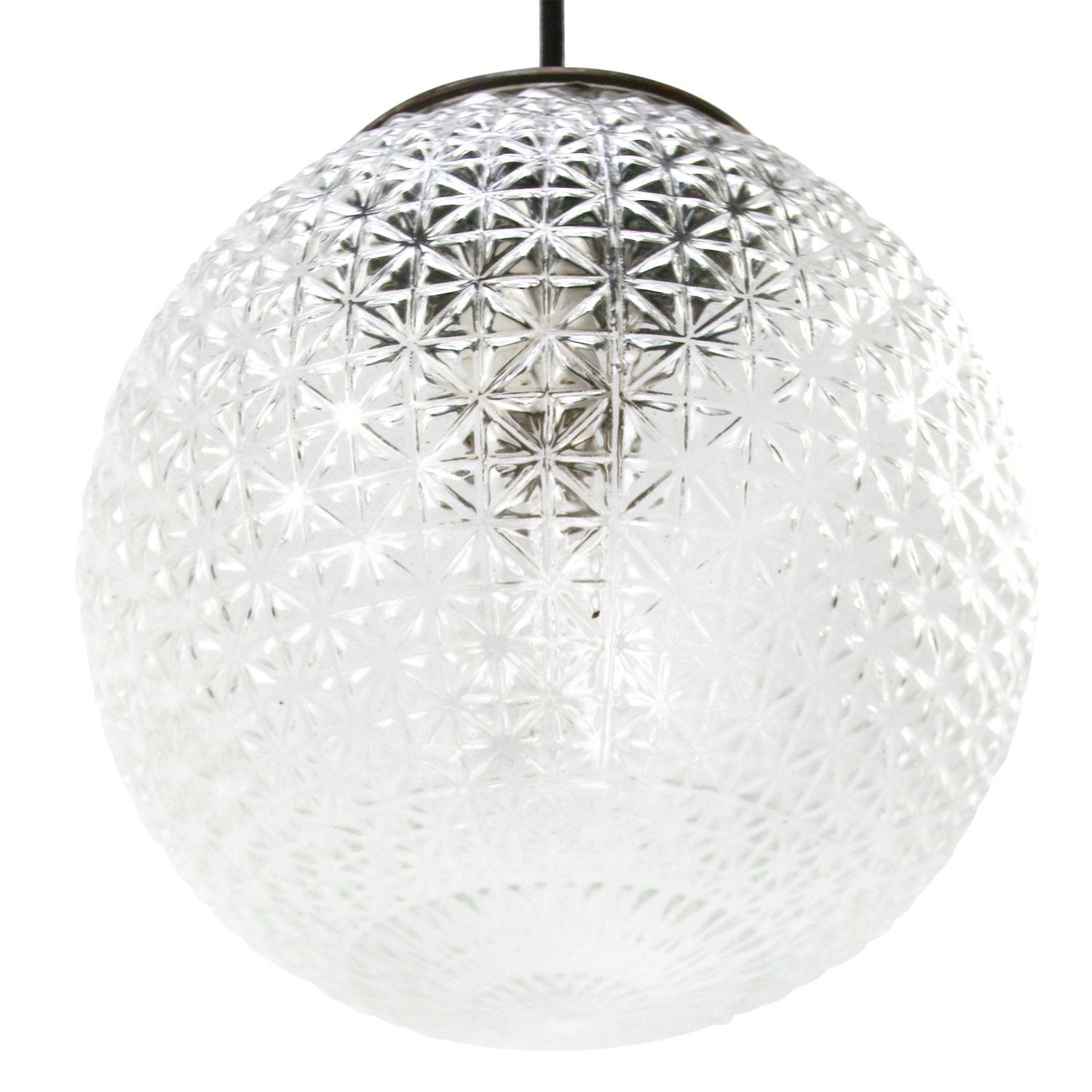 Mid-Century Modern Clear Glass Vintage Midcentury Brass Top Pendant Light For Sale
