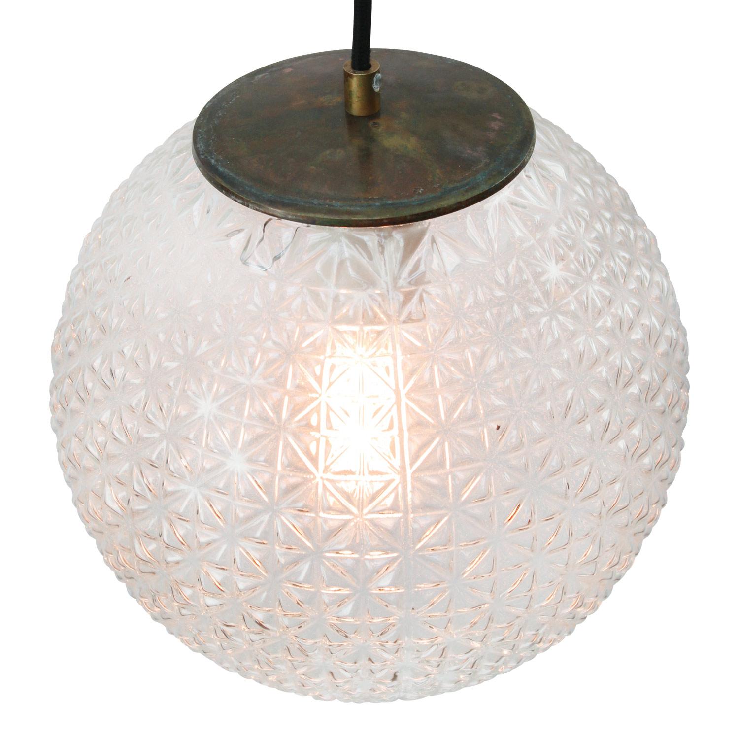 German Clear Glass Vintage Midcentury Brass Top Pendant Light For Sale
