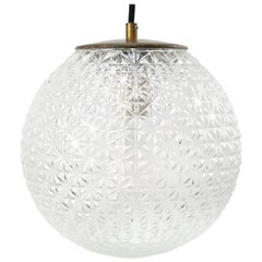 Clear Glass Vintage Mid-Century Brass Top Pendant Lights