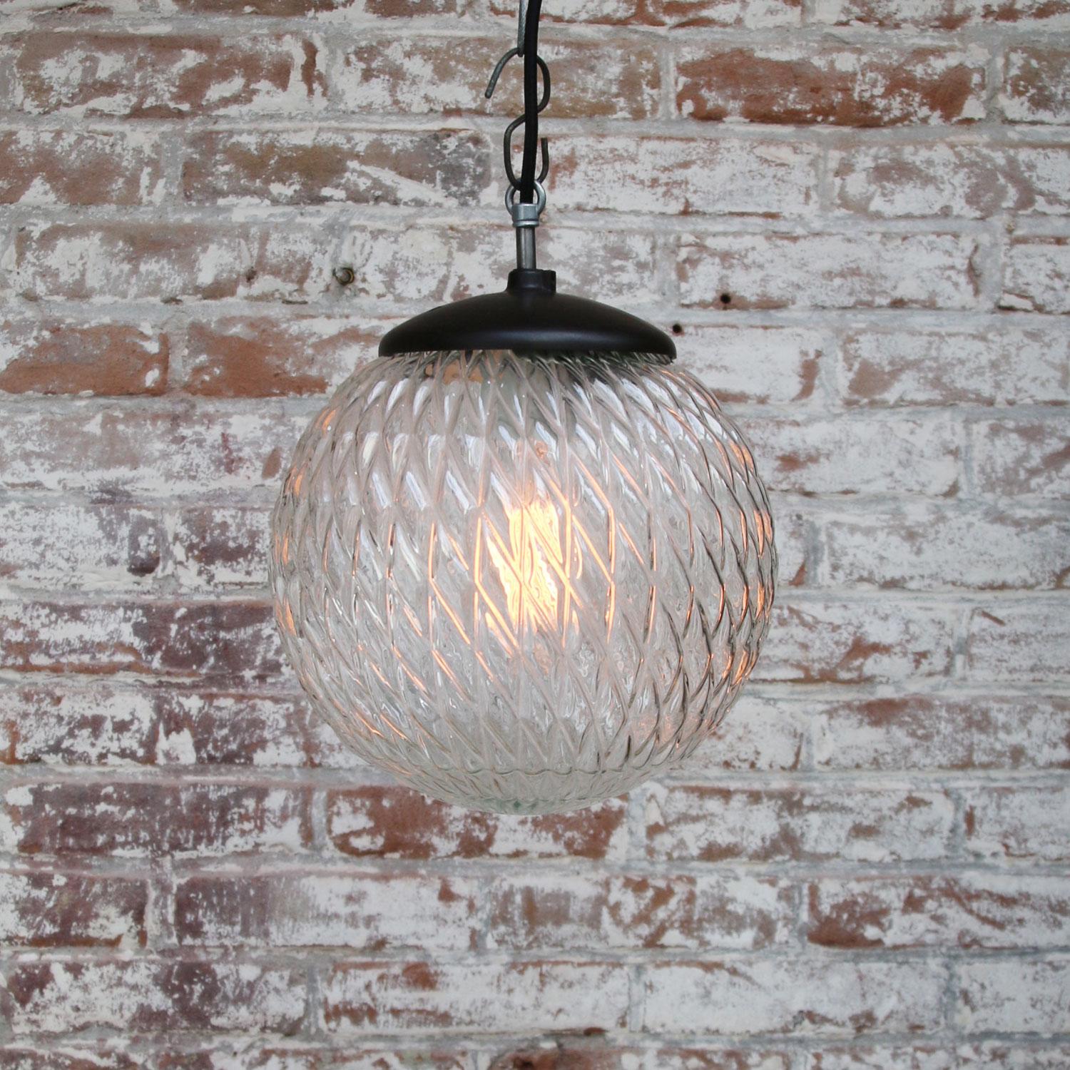 Mid-Century Modern Clear Globe Glass Vintage European Bakelite Top Pendant Lights