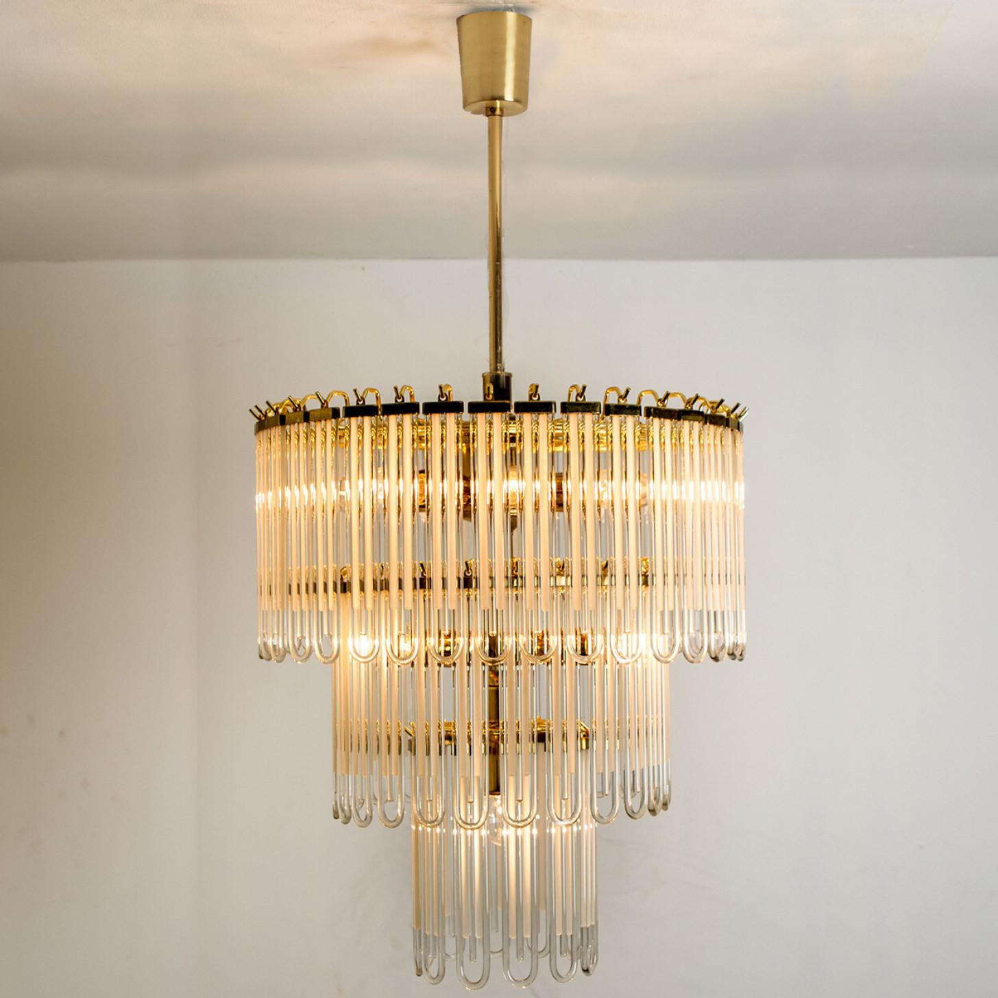 Clear Gold Glass Rod Chandelier by Sciolari, 1970s For Sale at 1stDibs