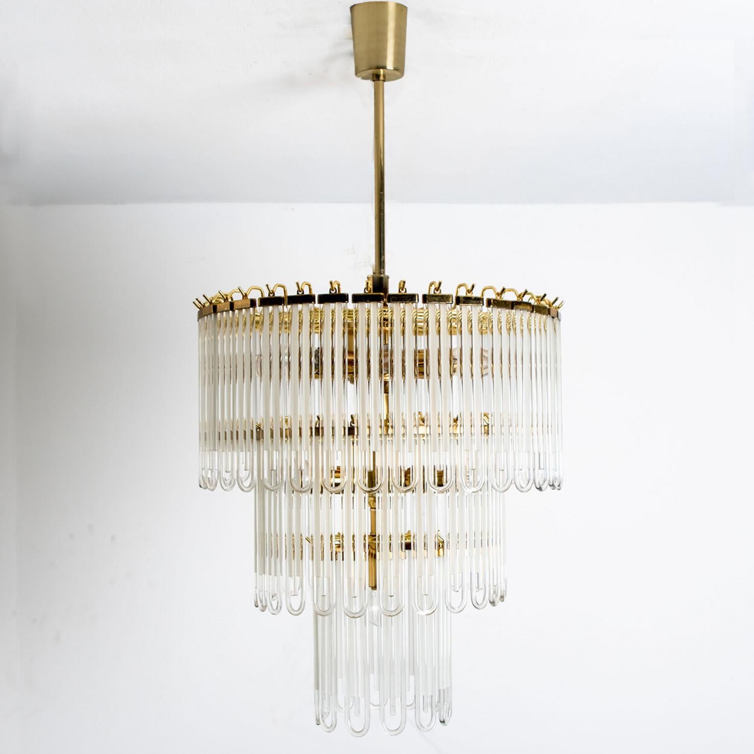 Clear Gold Glass Rod Chandelier by Sciolari, 1970s For Sale 3
