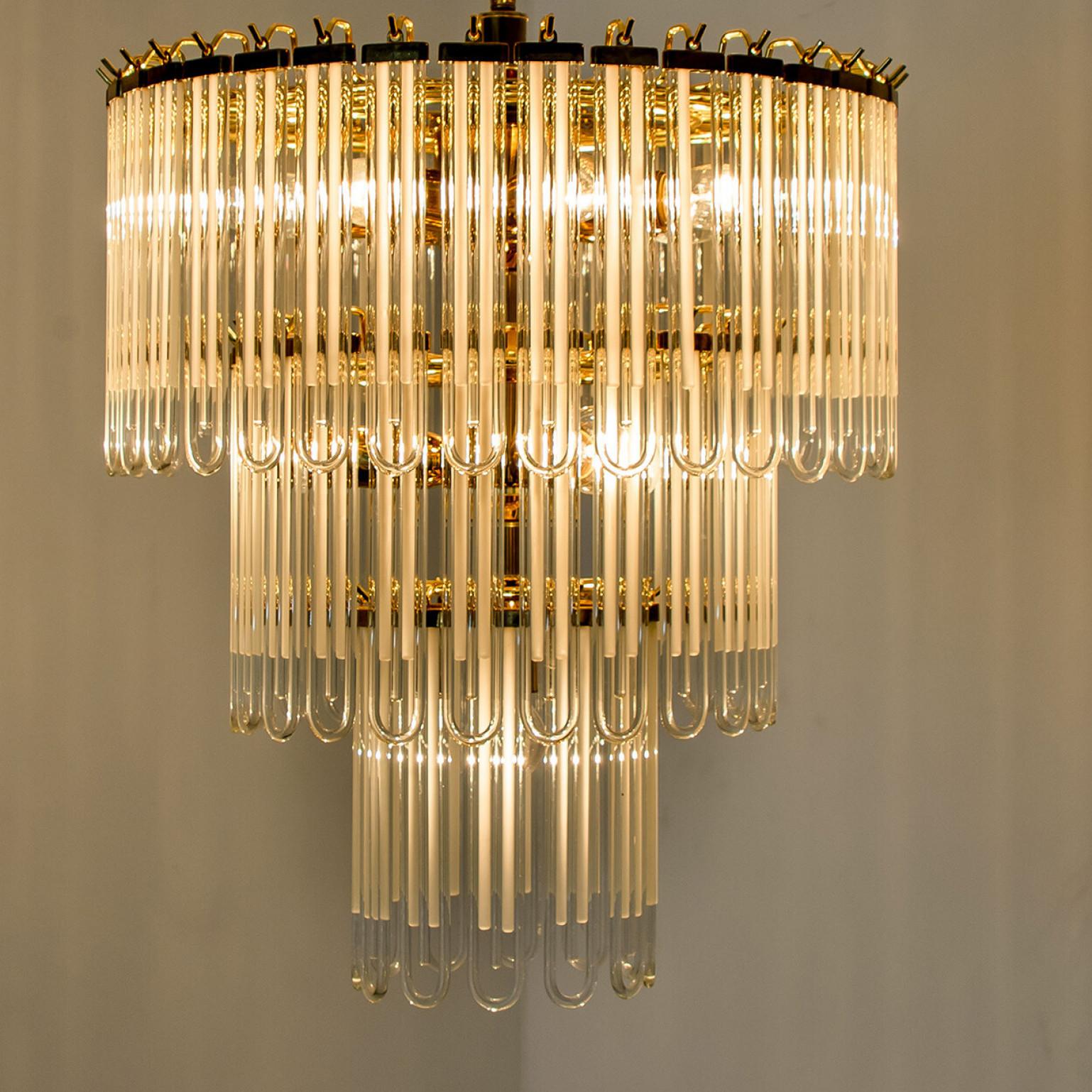 Other Clear Gold Glass Rod Chandelier by Sciolari, 1970s For Sale