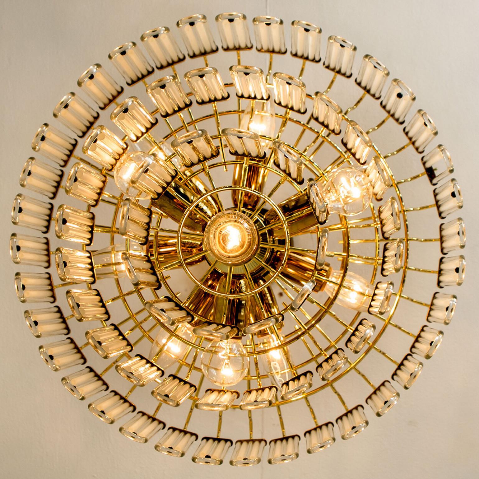 Brass Clear Gold Glass Rod Chandelier by Sciolari, 1970s For Sale