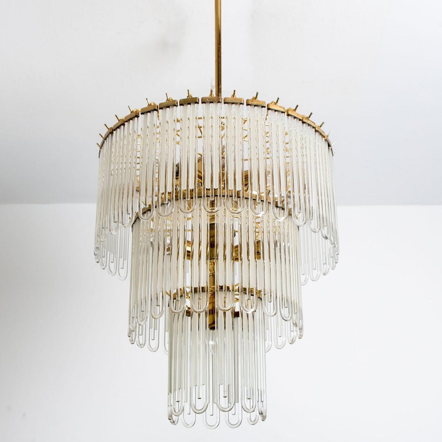 Ottone Lampadario a stelo in vetro oro chiaro di Sciolari, anni '70 in vendita