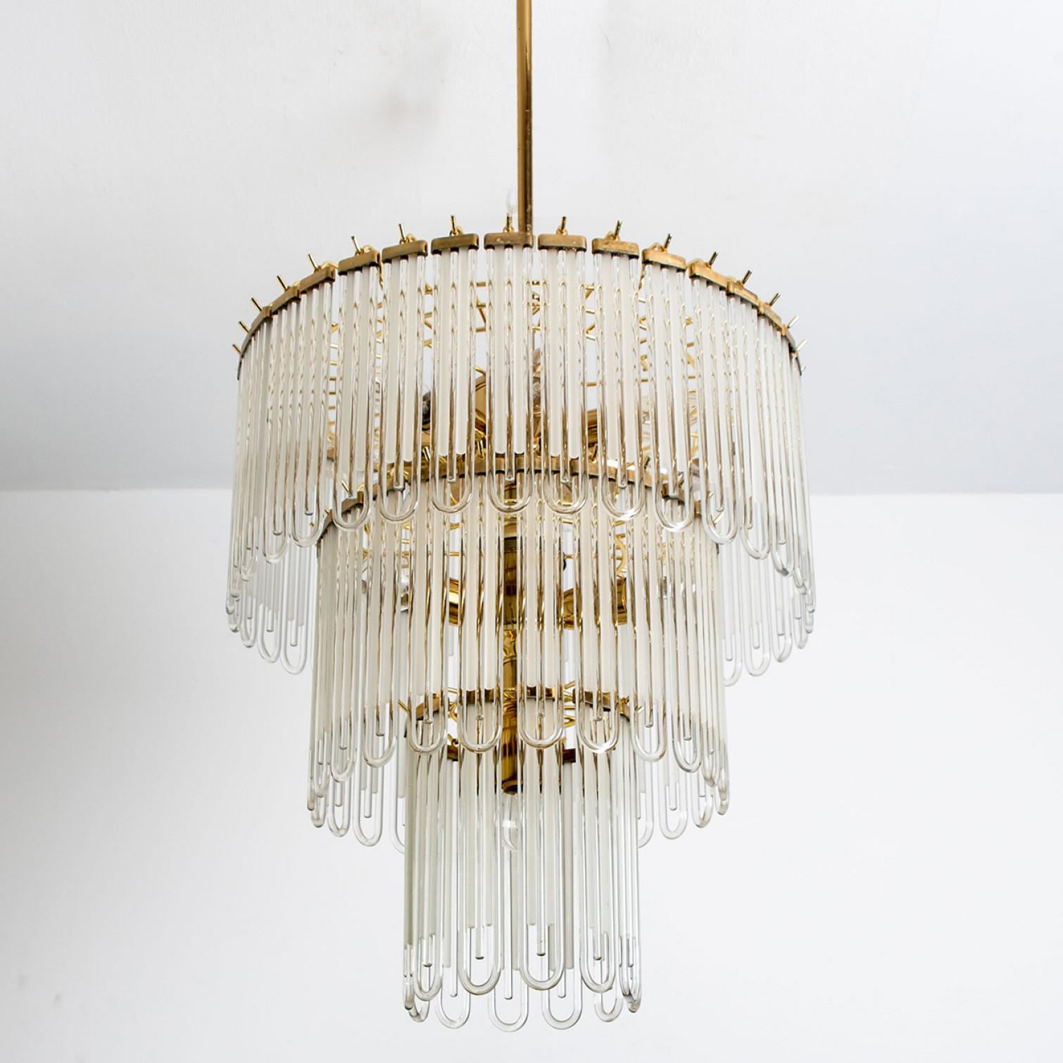 Clear Gold Glass Rod Chandelier by Sciolari, 1970s For Sale 1