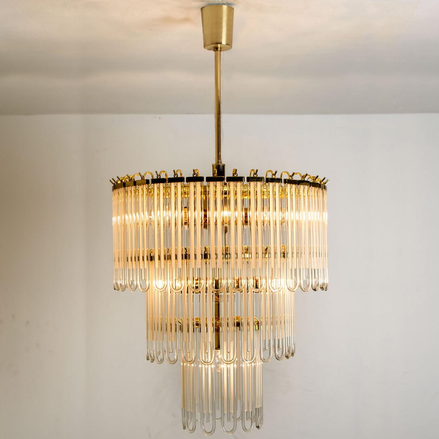 Lampadario a stelo in vetro oro chiaro di Sciolari, anni '70 in vendita 1
