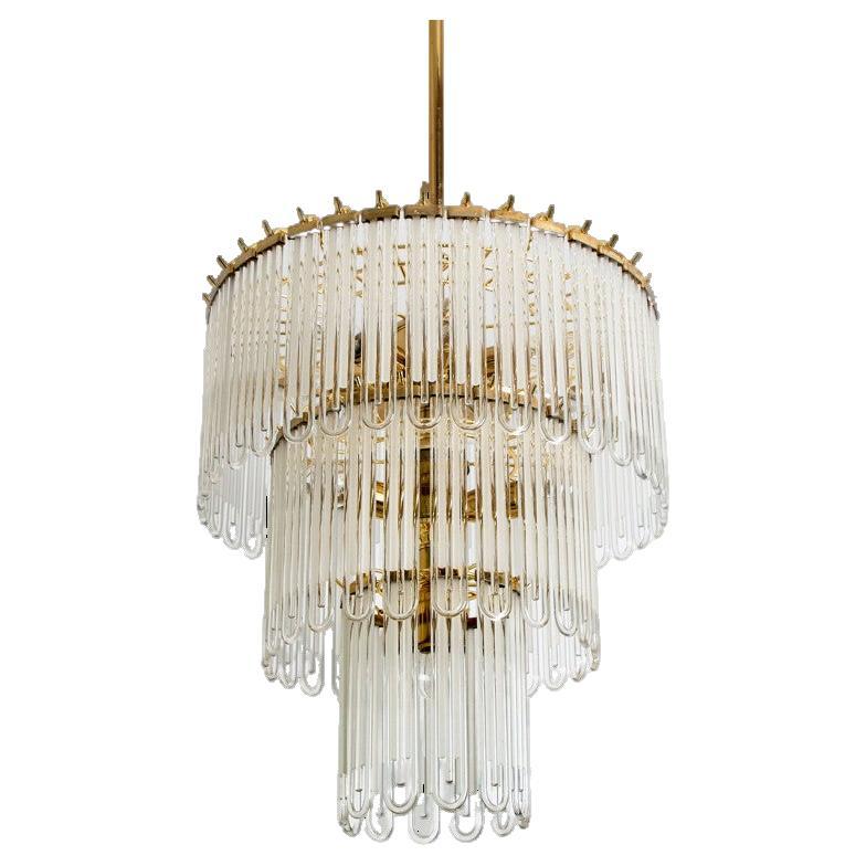 Clear Gold Glass Rod Chandelier by Sciolari, 1970s For Sale