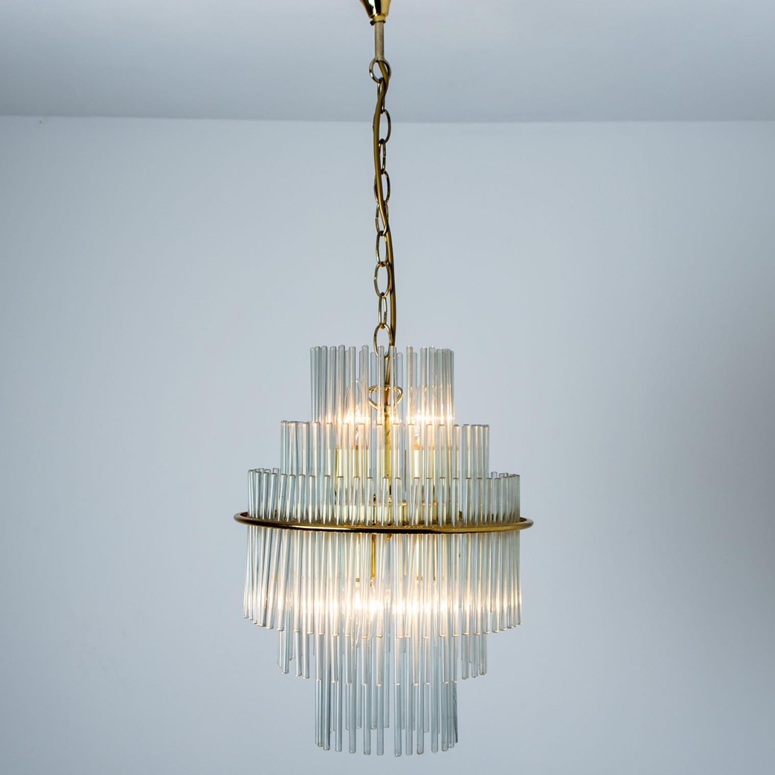 Clear Gold Glass Tube Chandelier by Sciolari, 1970s For Sale 2