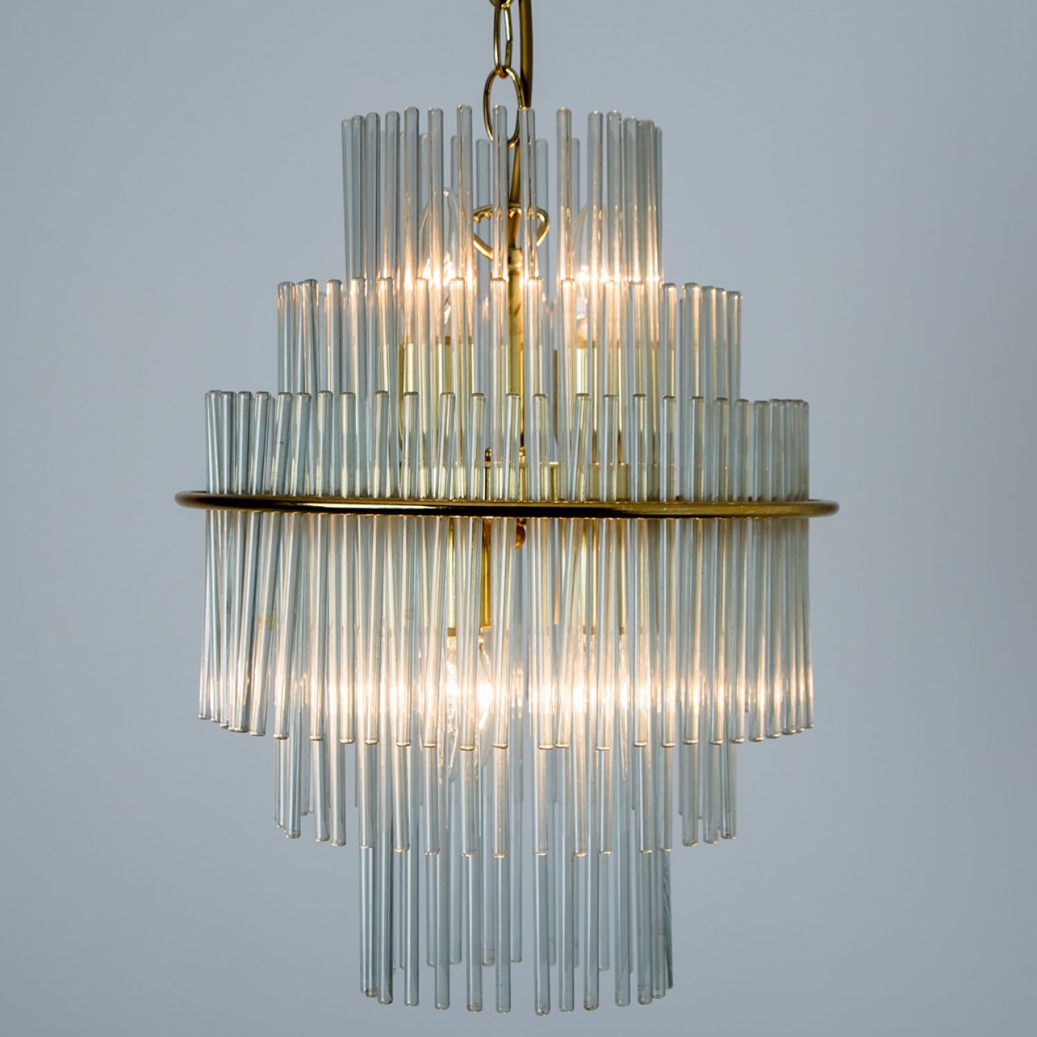 Clear Gold Glass Tube Chandelier by Sciolari, 1970s For Sale 3