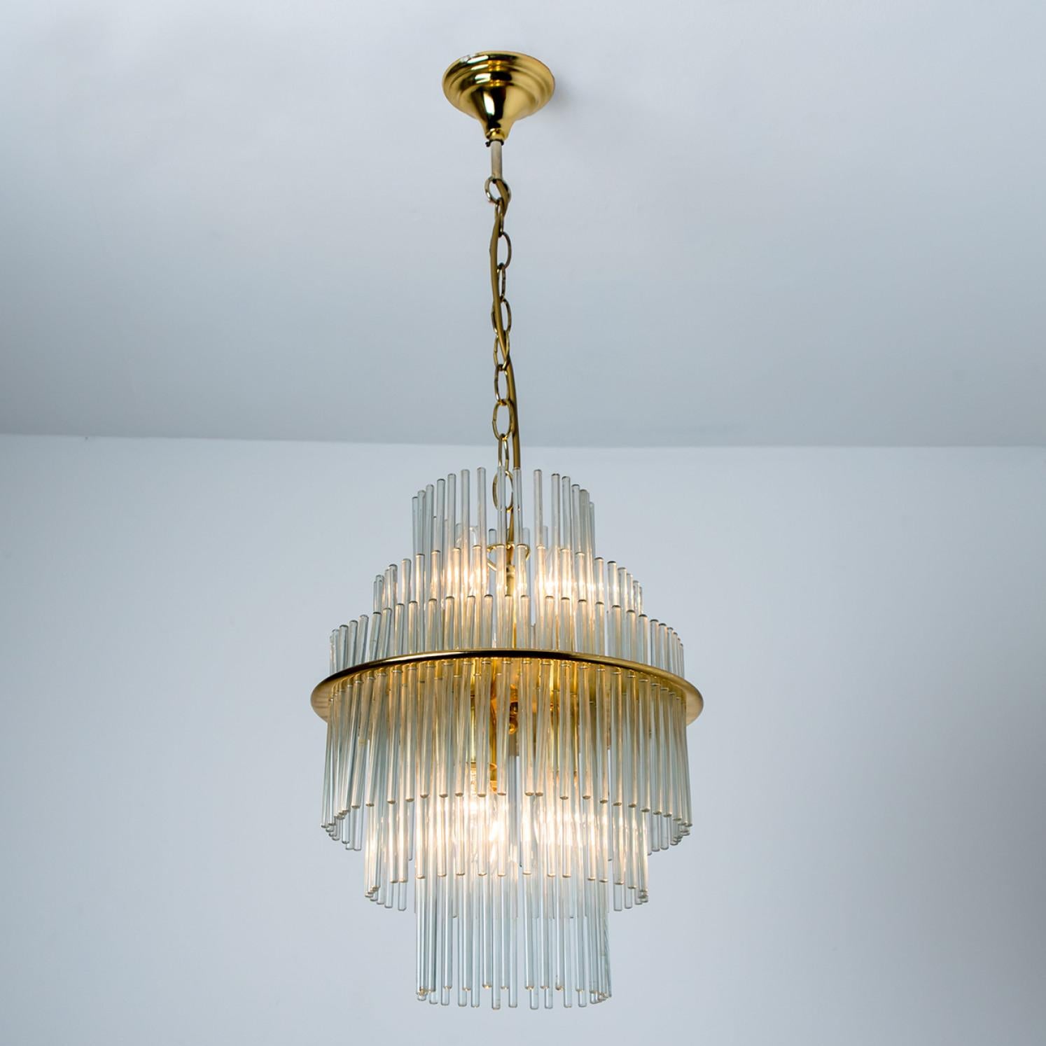 Clear Gold Glass Tube Chandelier by Sciolari, 1970s For Sale 4