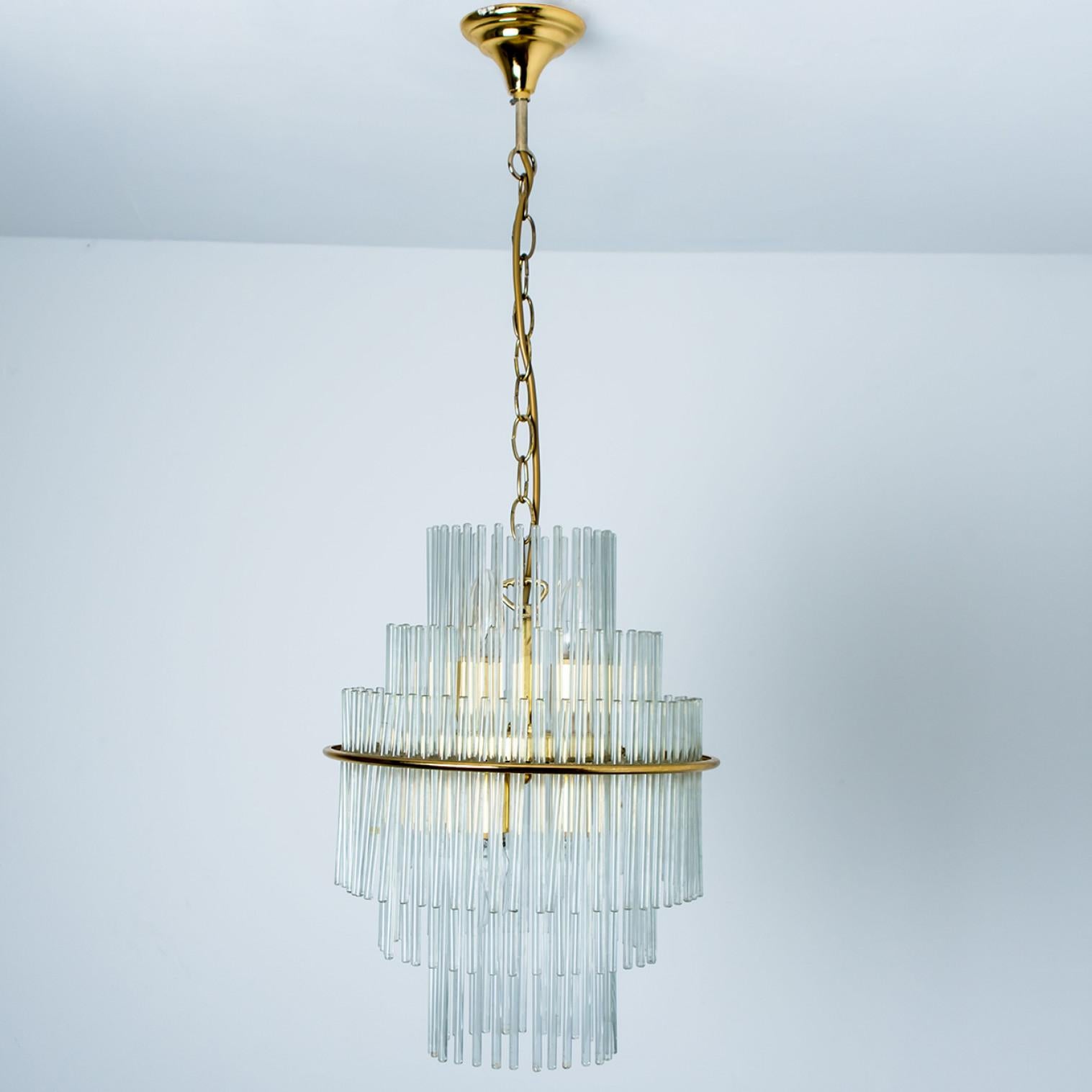 Clear Gold Glass Tube Chandelier by Sciolari, 1970s For Sale 7