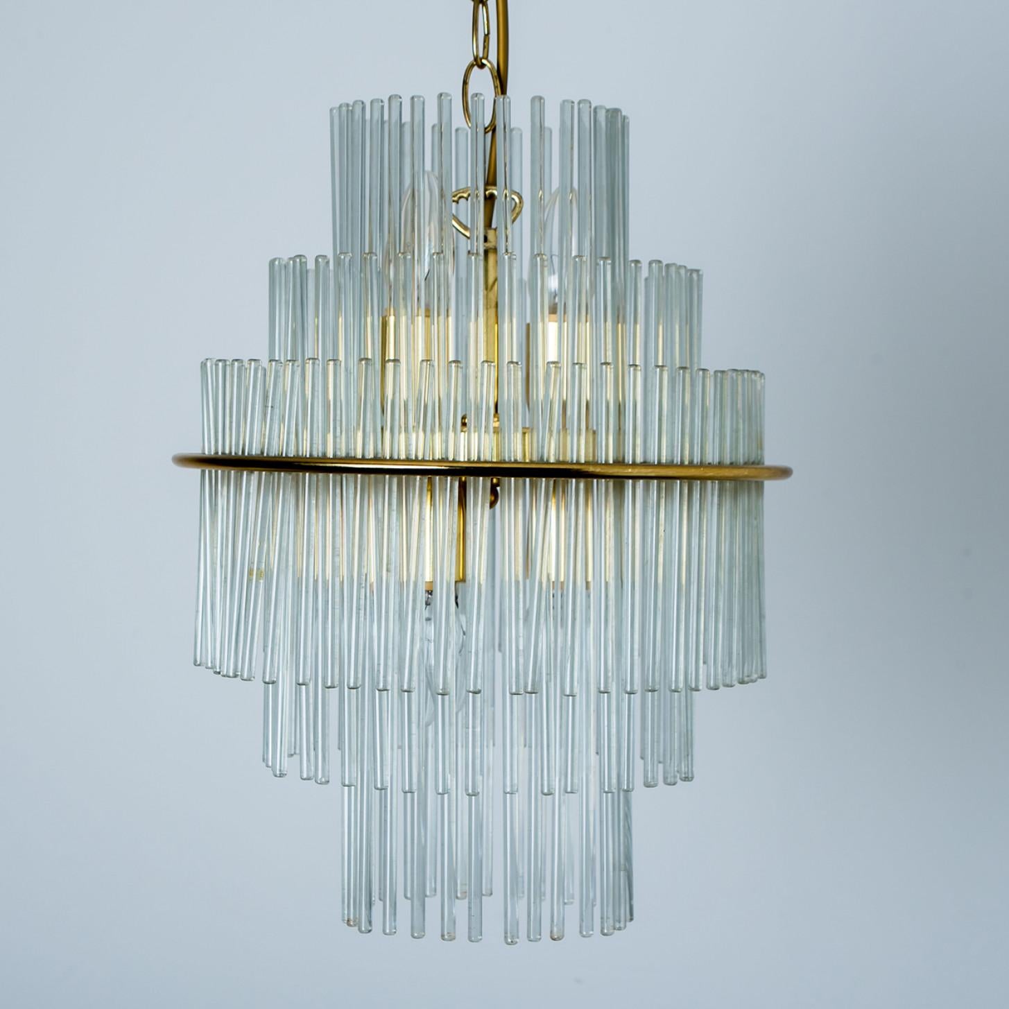 Clear Gold Glass Tube Chandelier by Sciolari, 1970s For Sale 8