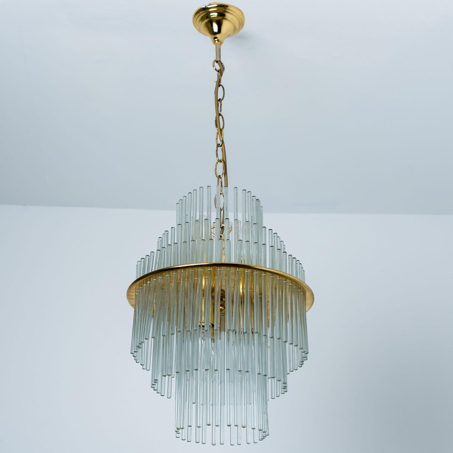 Clear Gold Glass Tube Chandelier by Sciolari, 1970s For Sale 9