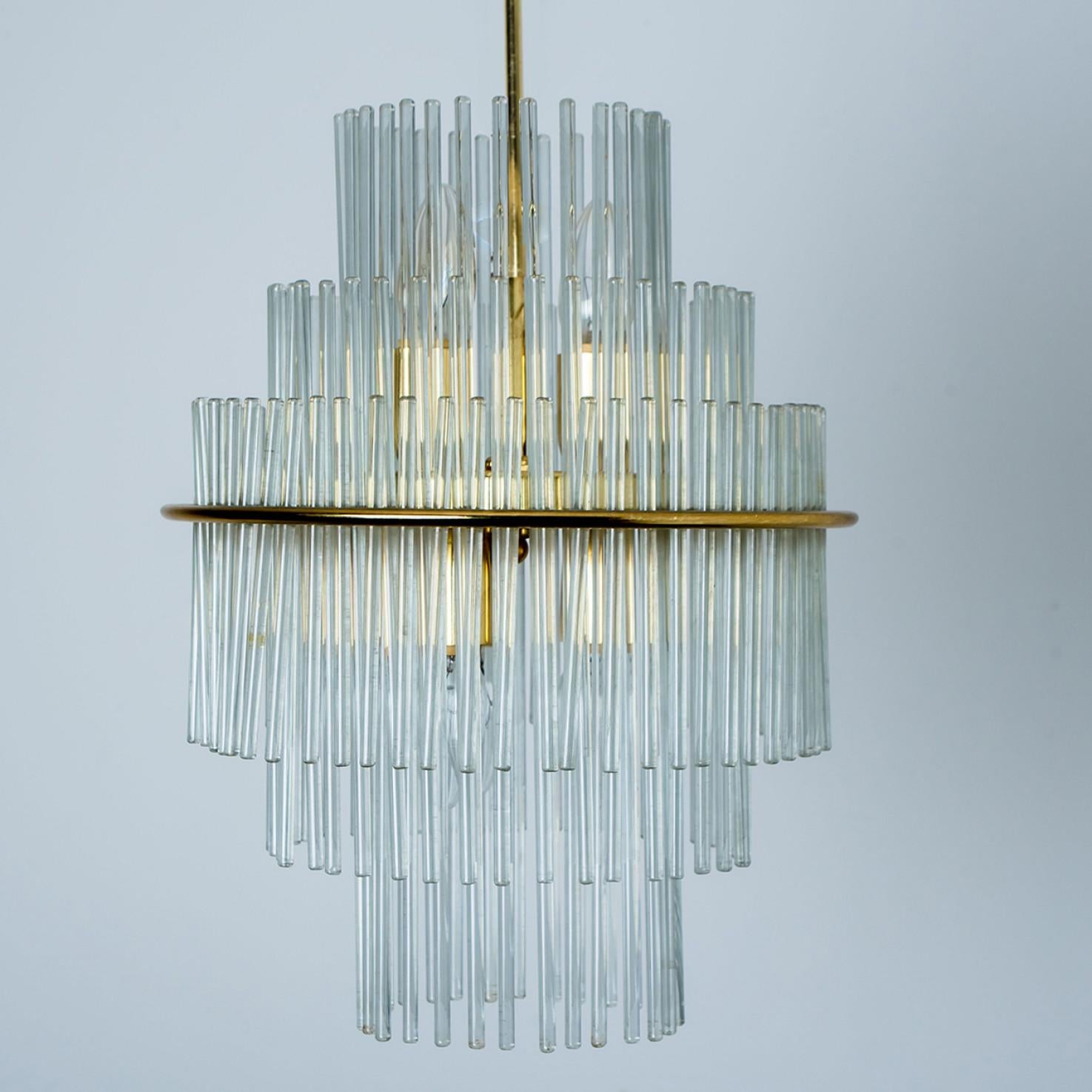 Clear Gold Glass Tube Chandelier by Sciolari, 1970s For Sale 11