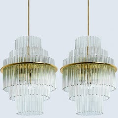 Lustre tube en verre doré transparent de Sciolari, 1970