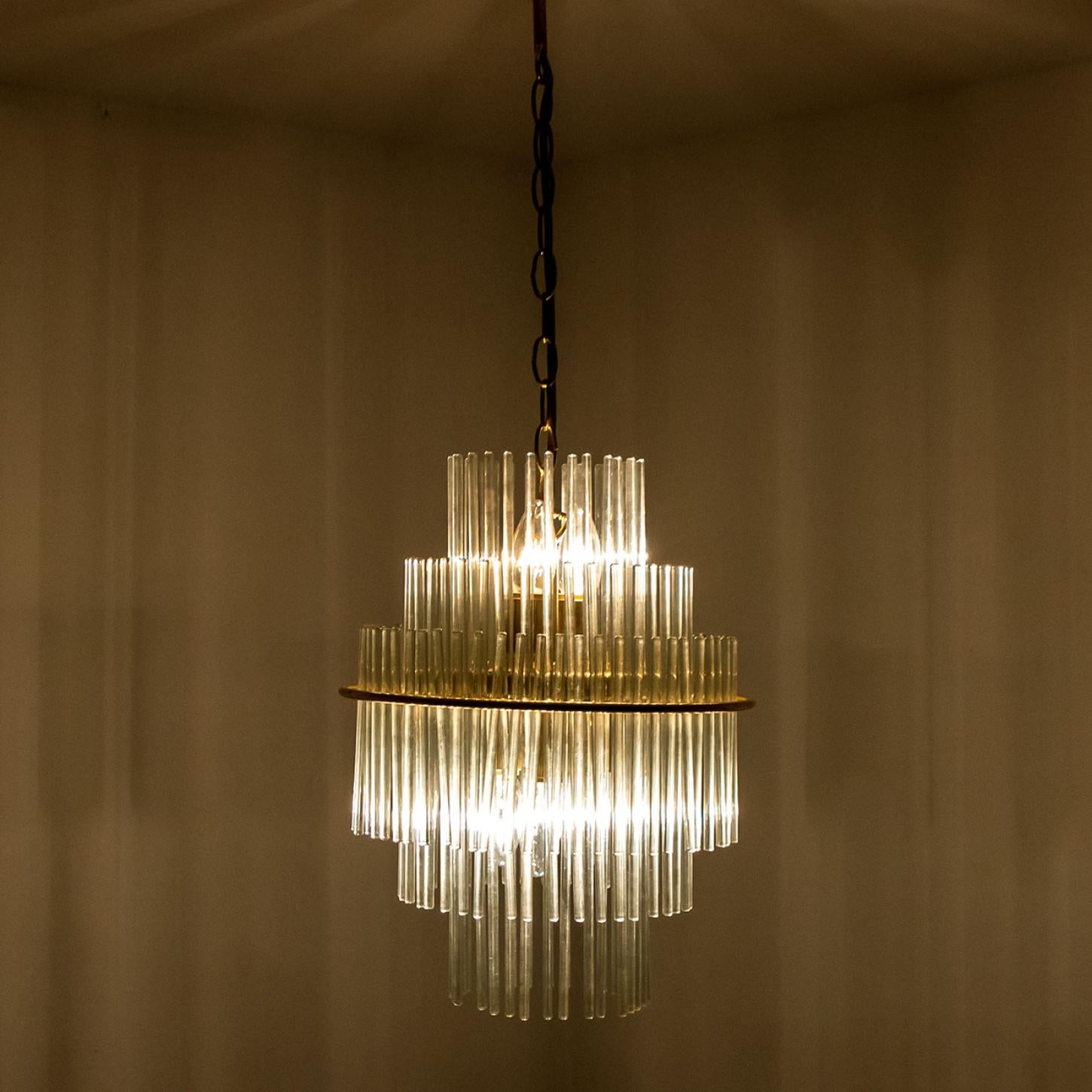 Mid-Century Modern Clear Gold Glass Tube Chandelier by Sciolari, 1970s For Sale