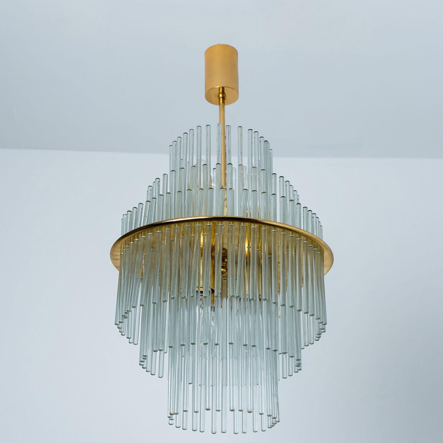 Italian Clear Gold Glass Tube Chandelier by Sciolari, 1970s For Sale