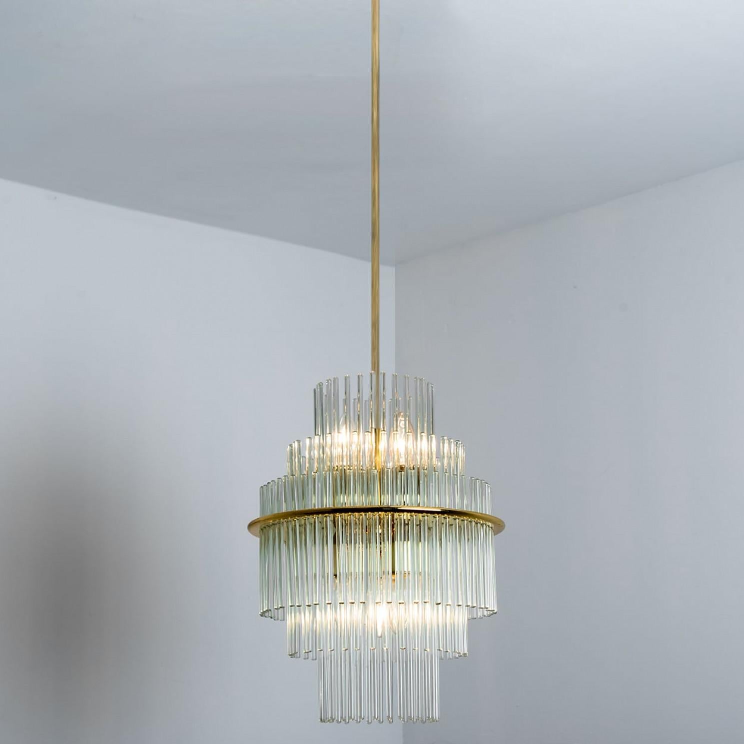 Italian Clear Gold Glass Tube Chandelier by Sciolari, 1970s For Sale