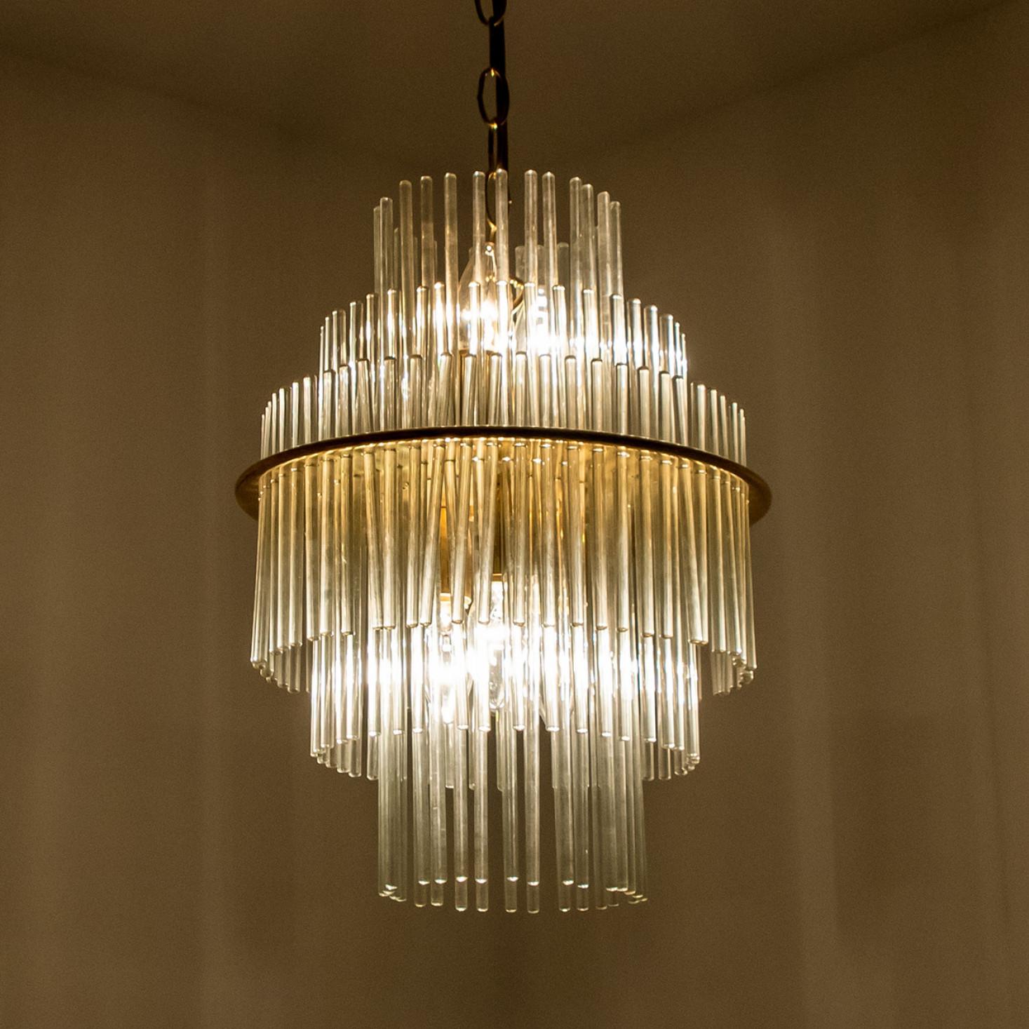 Other Clear Gold Glass Tube Chandelier by Sciolari, 1970s For Sale