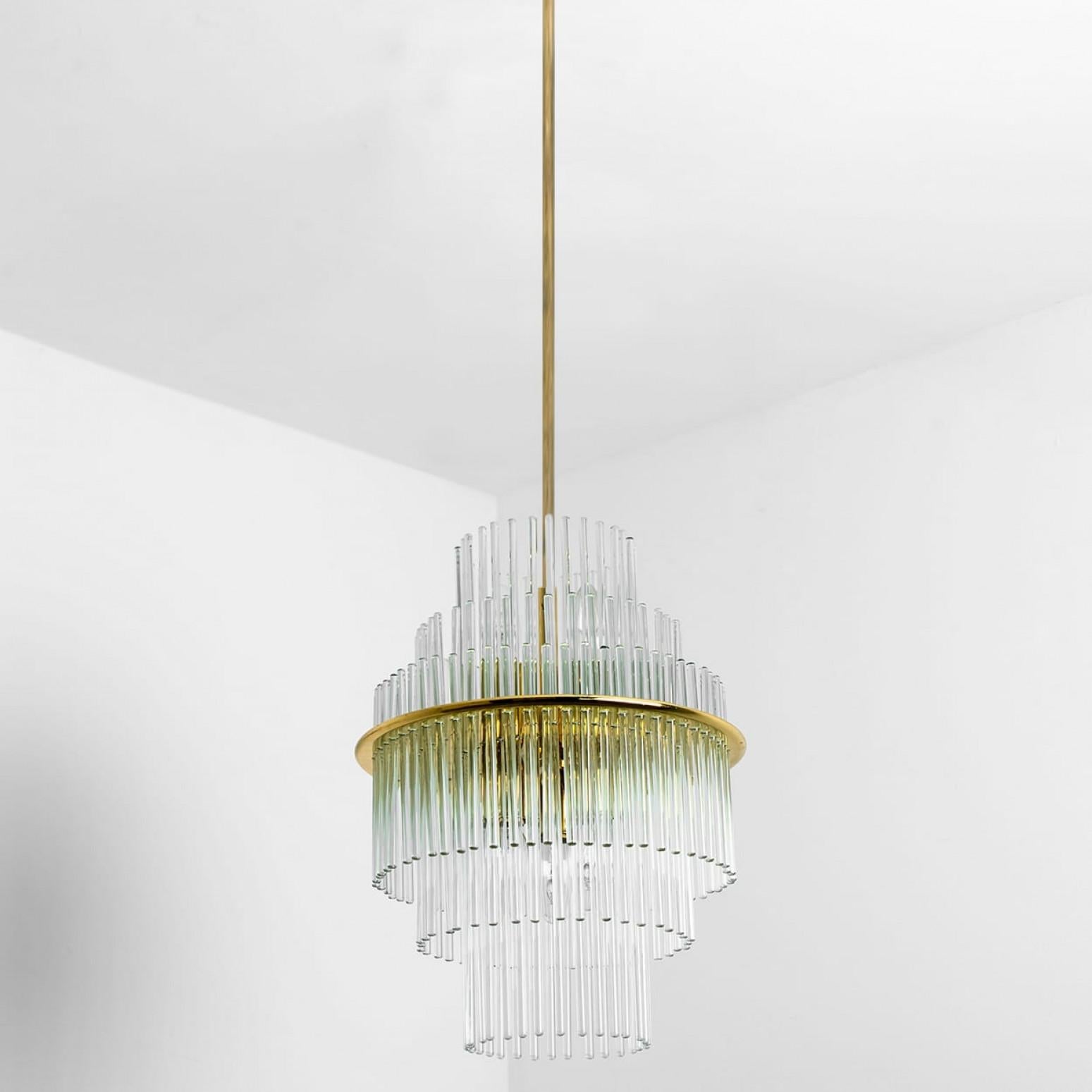 Other Clear Gold Glass Tube Chandelier by Sciolari, 1970s For Sale
