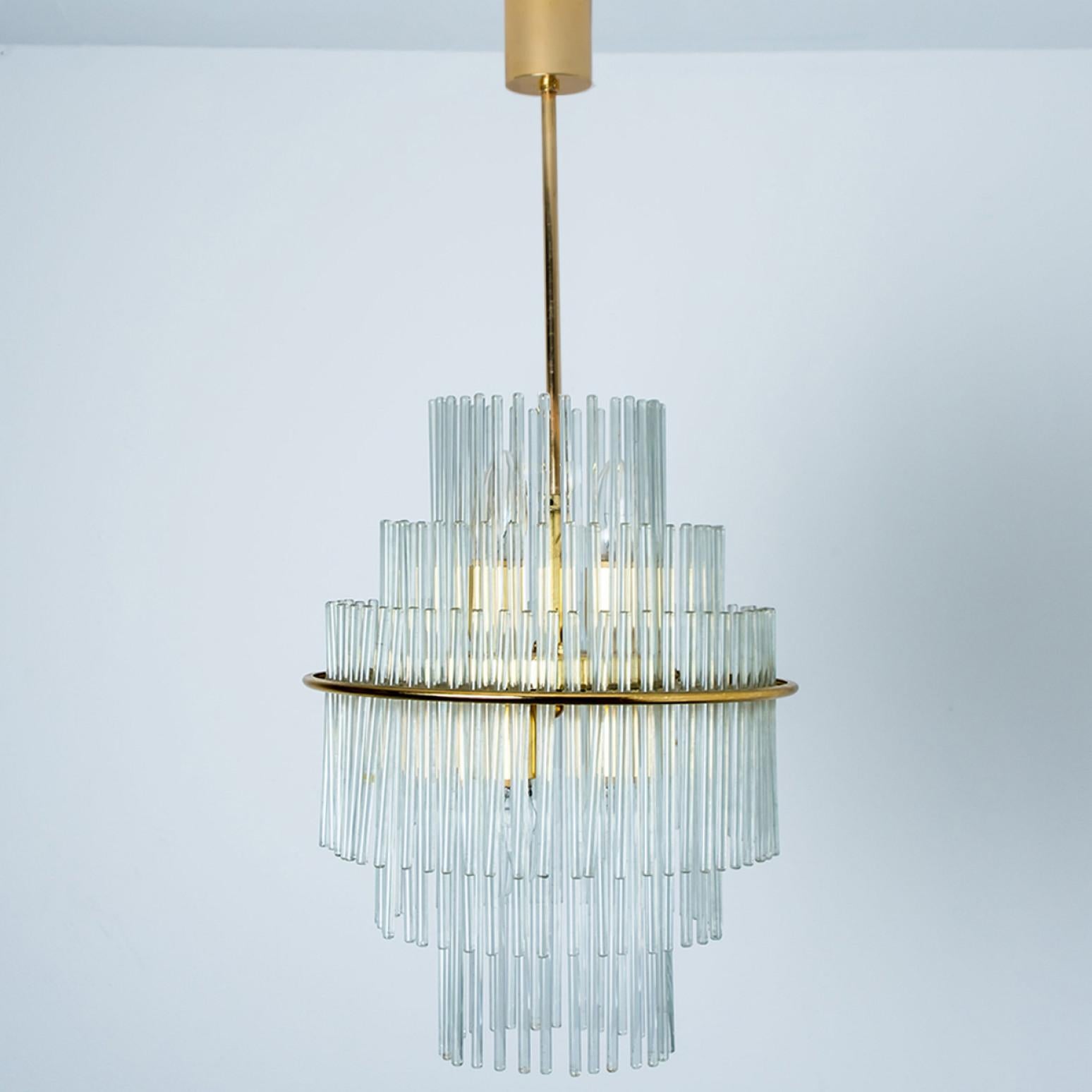 Clear Gold Glass Tube Chandelier by Sciolari, 1970s In Good Condition For Sale In Rijssen, NL
