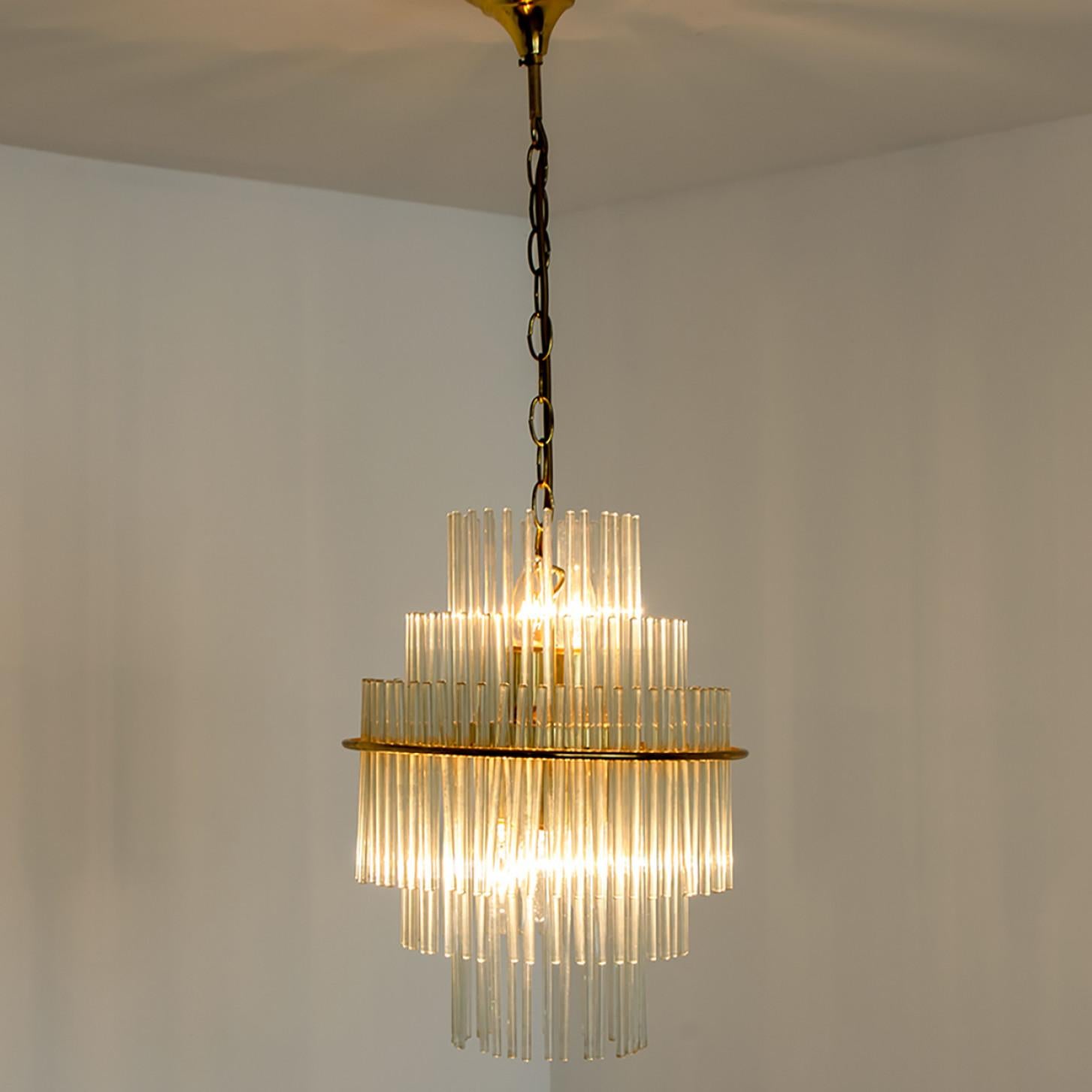Brass Clear Gold Glass Tube Chandelier by Sciolari, 1970s For Sale