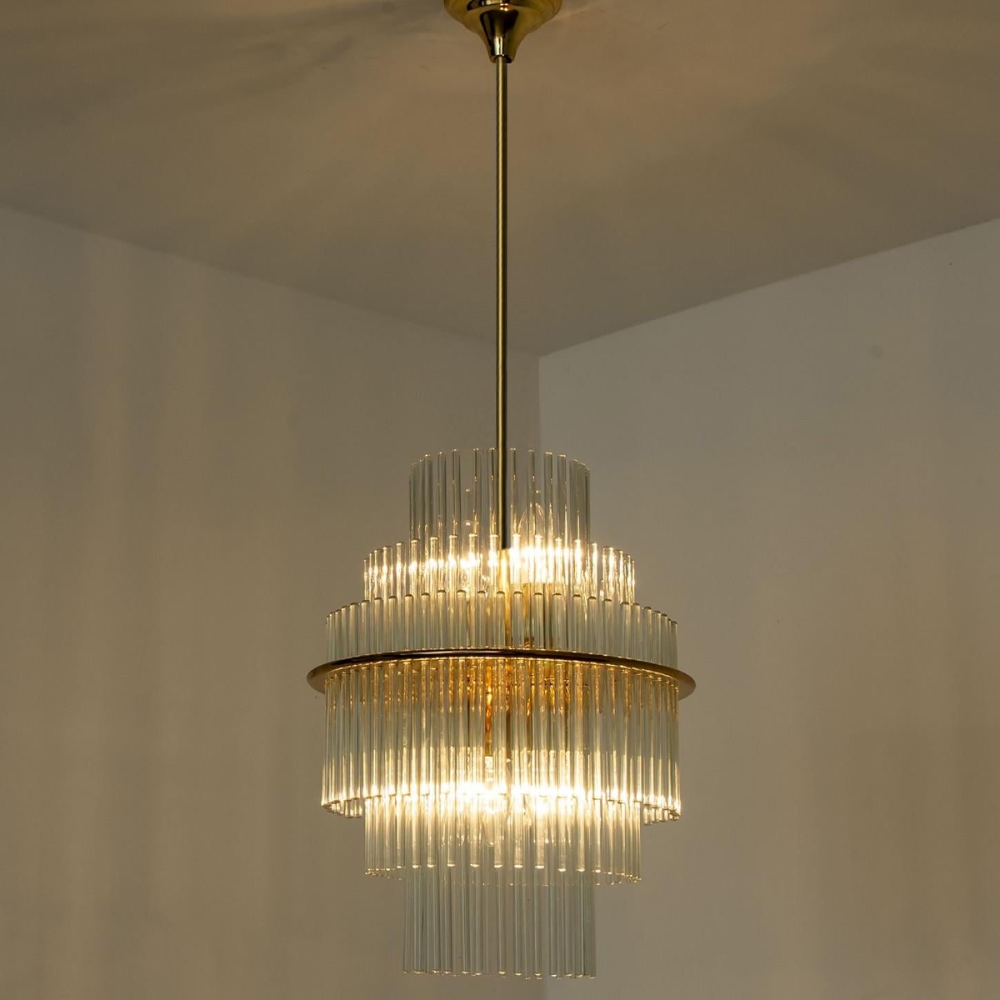 Brass Clear Gold Glass Tube Chandelier by Sciolari, 1970s For Sale