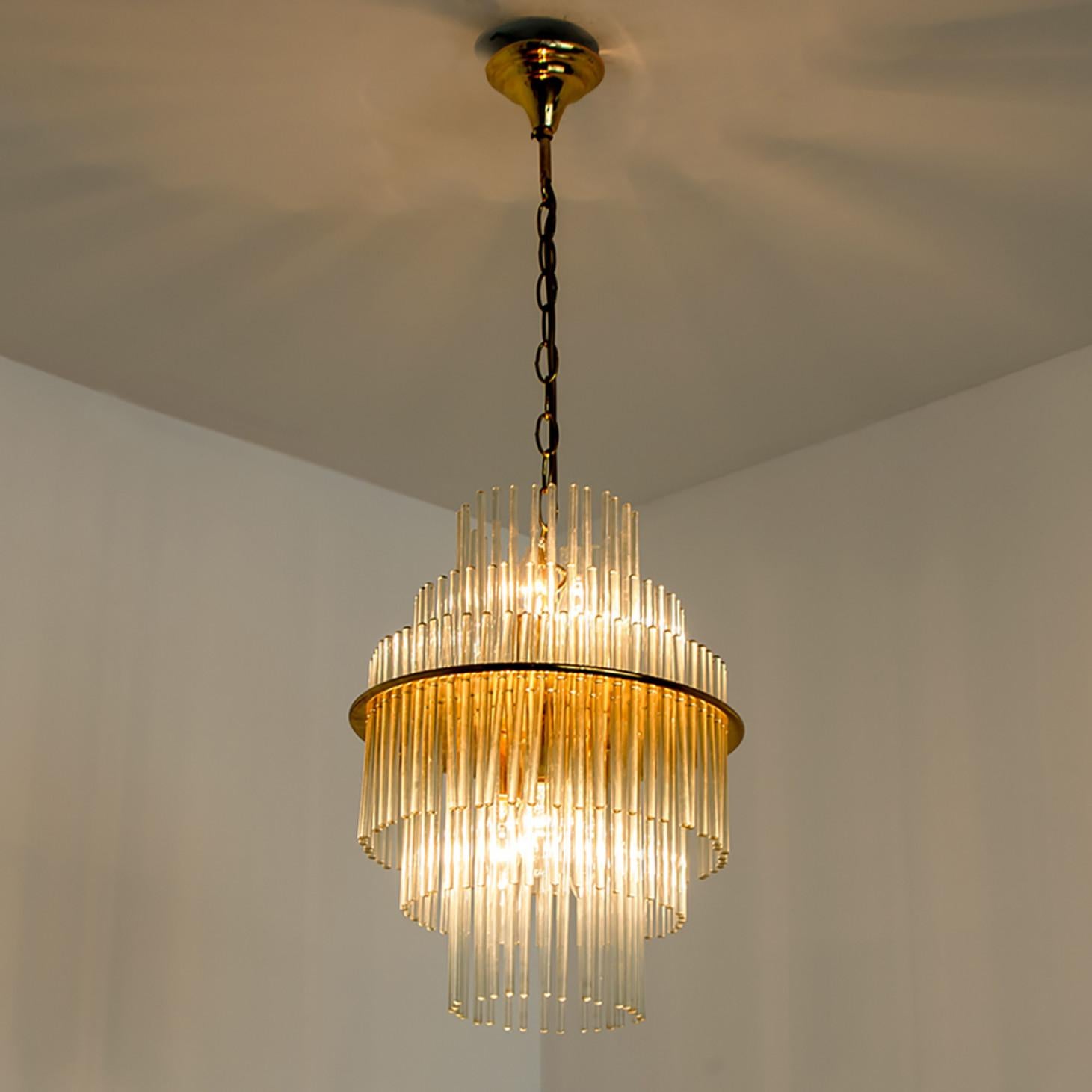 Clear Gold Glass Tube Chandelier by Sciolari, 1970s For Sale 1