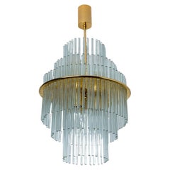 Vintage Clear Gold Glass Tube Chandelier by Sciolari, 1970s