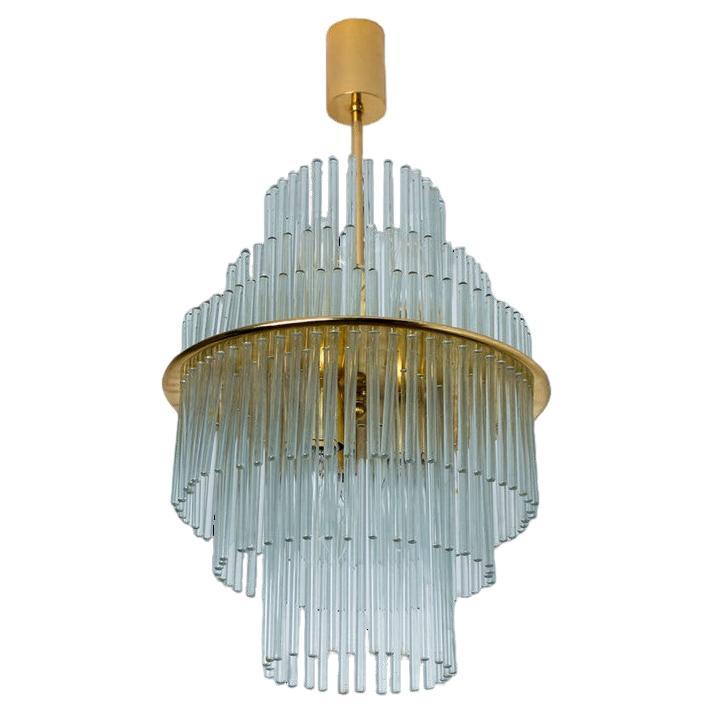 Clear Gold Glass Tube Chandelier by Sciolari, 1970s For Sale