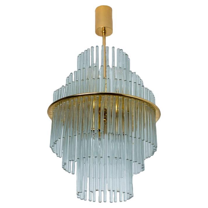 Clear Gold Glass Tube Chandelier by Sciolari, 1970s