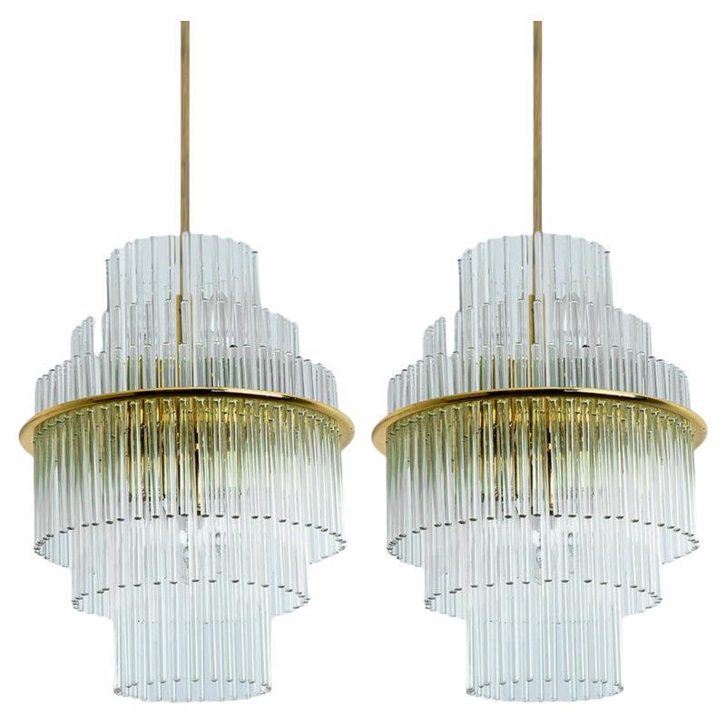 Clear Gold Glass Tube Chandelier by Sciolari, 1970s