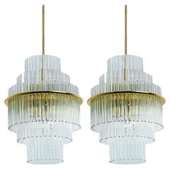 Clear Gold Glass Tube Chandelier by Sciolari, 1970s