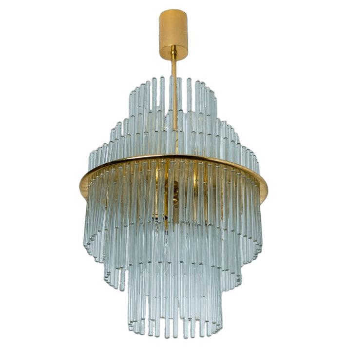 Clear Gold Glass Tube Chandelier by Sciolari, 1970s