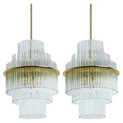 Lustre tube en verre doré transparent de Sciolari, 1970