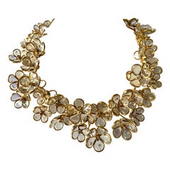 Clear Gold-Leaf Diamante "pate de verre" Flower Statement Necklace
