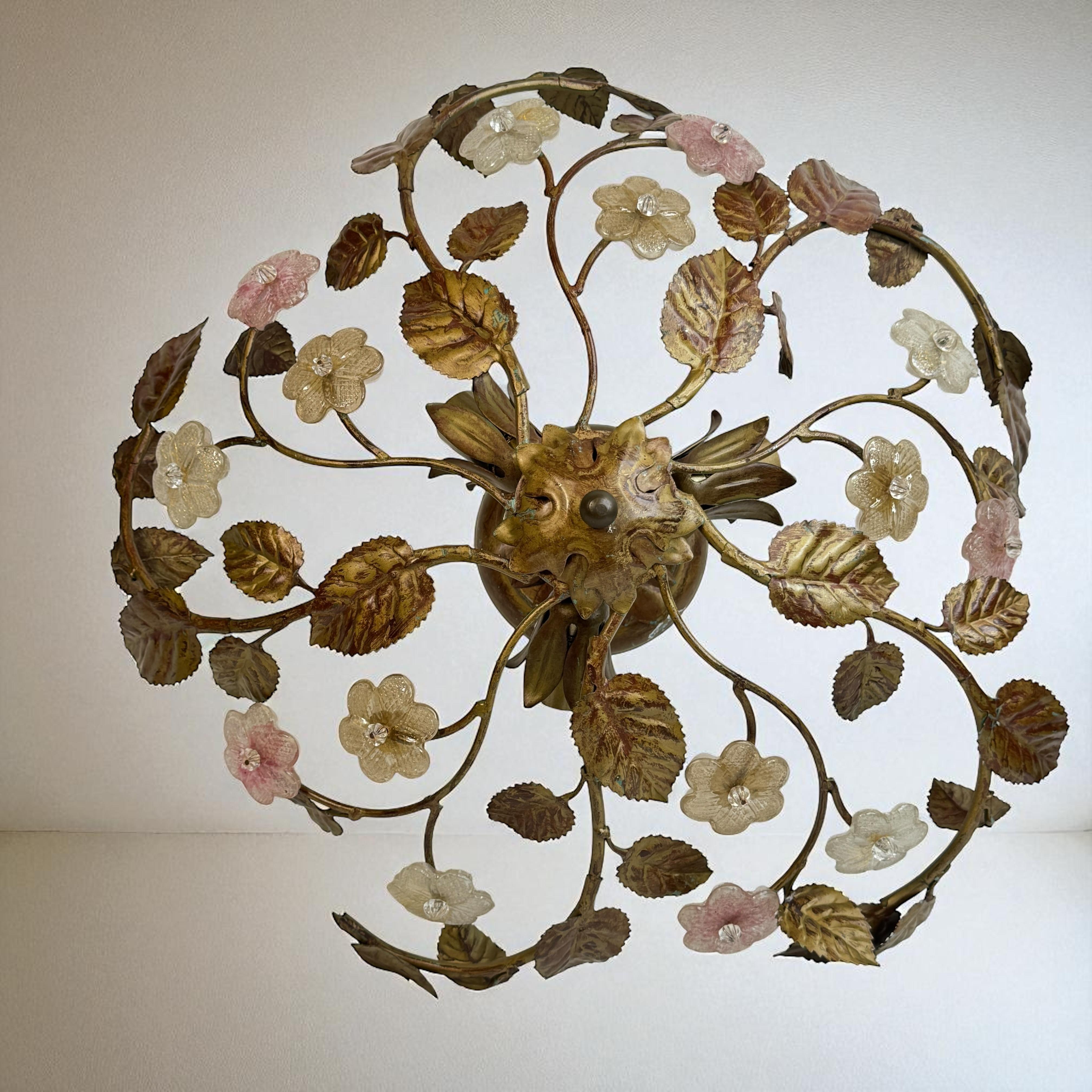 Lampada da incasso in metallo in vetro di Murano trasparente e oro Tole Hollywood Regency Banci, Italia in vendita 5