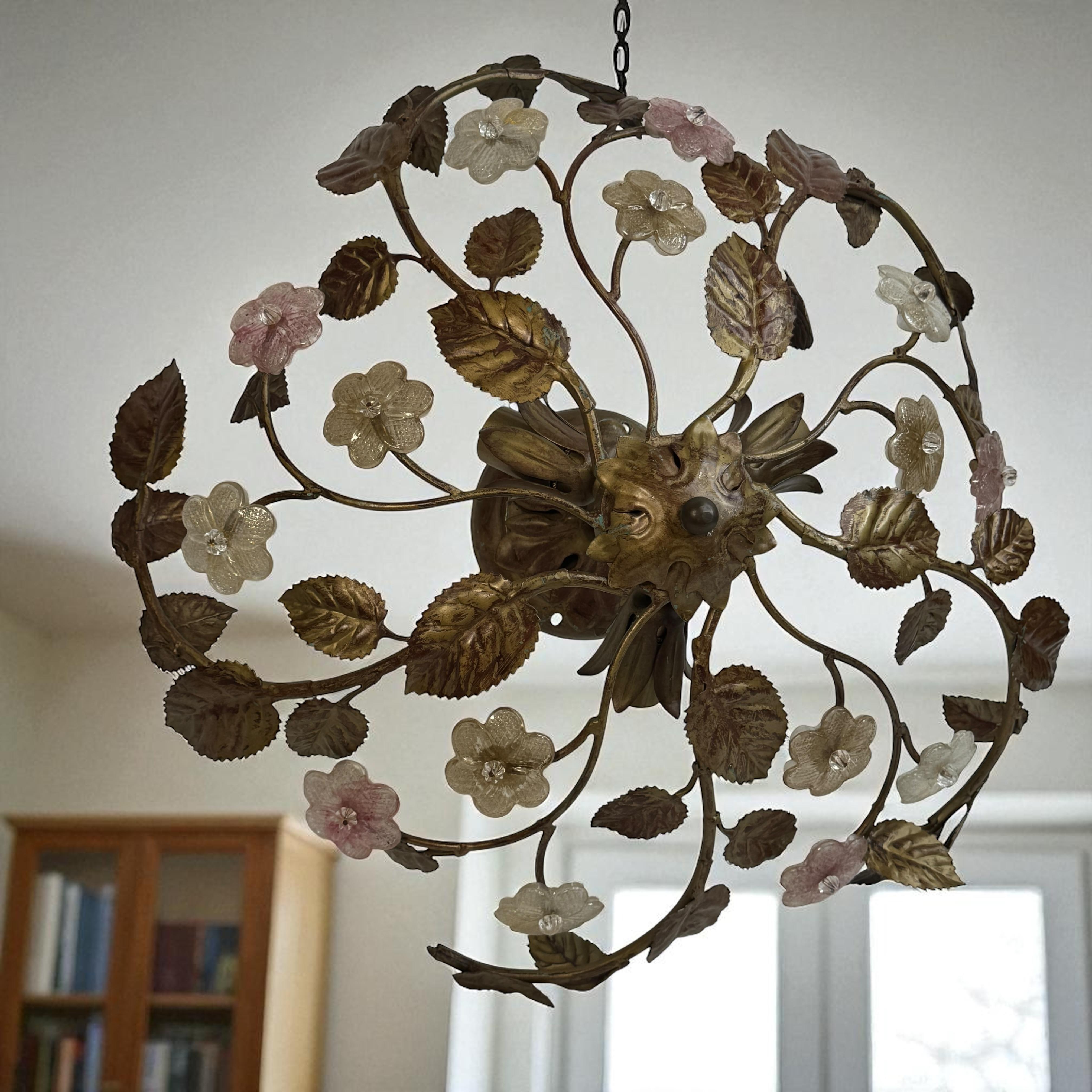 Lampada da incasso in metallo in vetro di Murano trasparente e oro Tole Hollywood Regency Banci, Italia in vendita 7