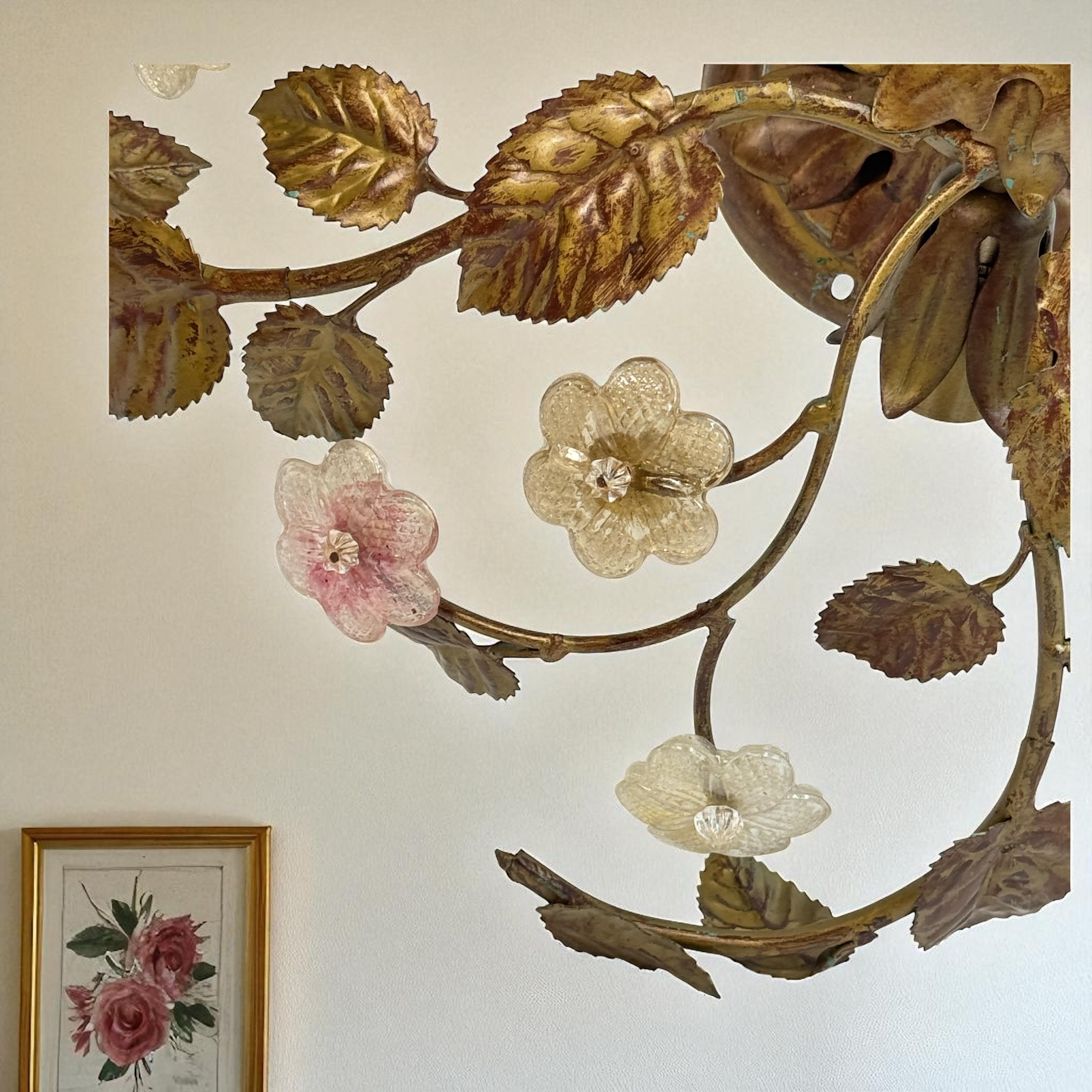Lampada da incasso in metallo in vetro di Murano trasparente e oro Tole Hollywood Regency Banci, Italia in vendita 8