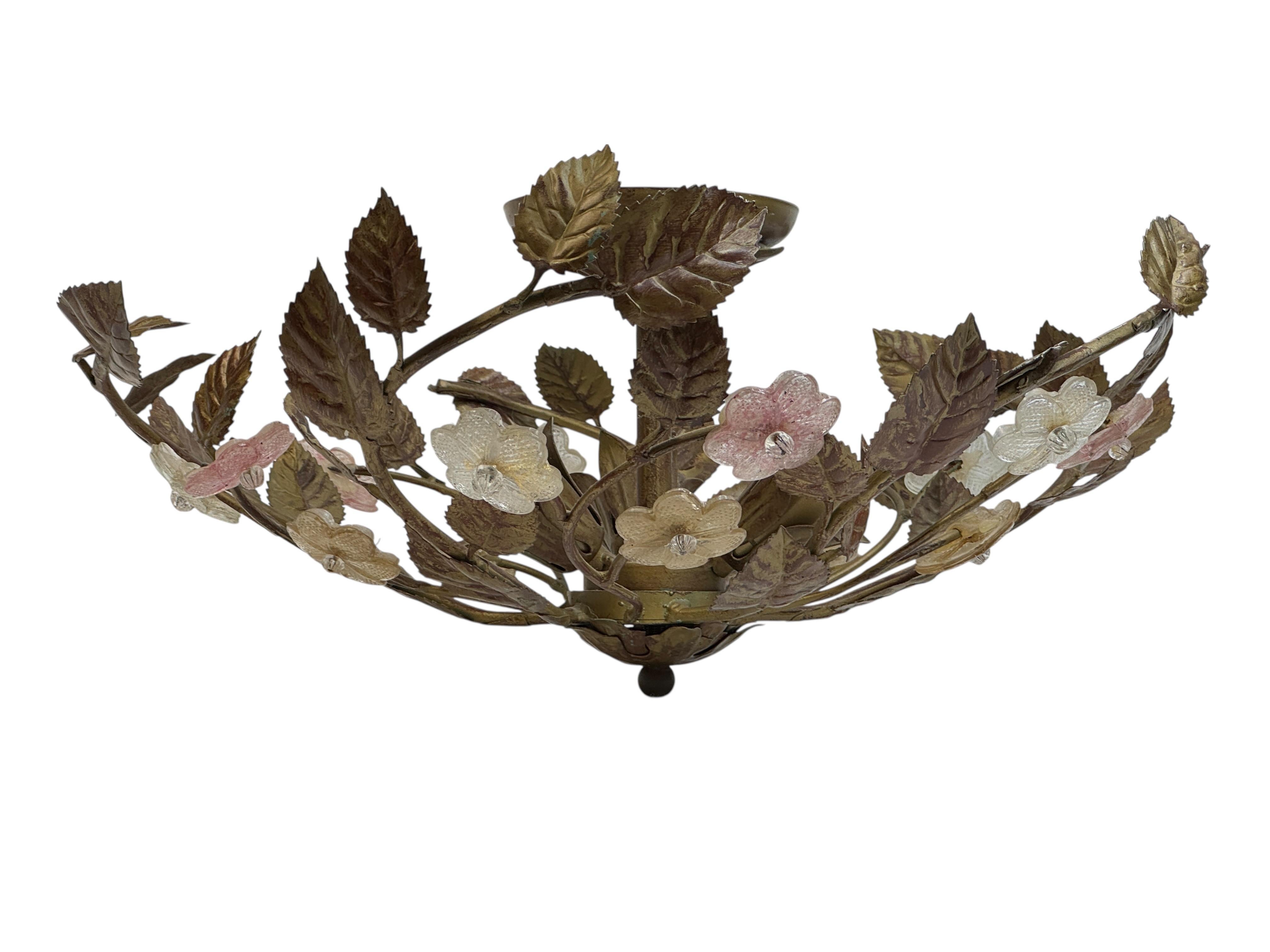 Lampada da incasso in metallo in vetro di Murano trasparente e oro Tole Hollywood Regency Banci, Italia in vendita 3