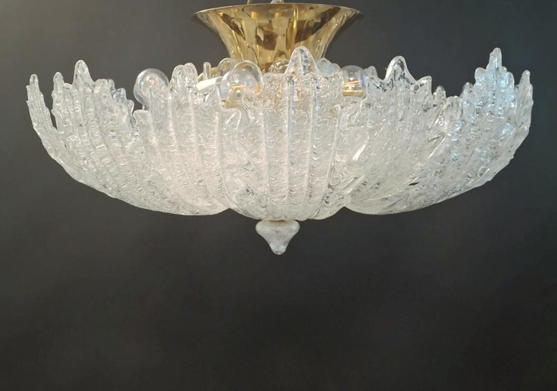 Italian Clear Graniglia Murano Flush Mount, 2 Available For Sale