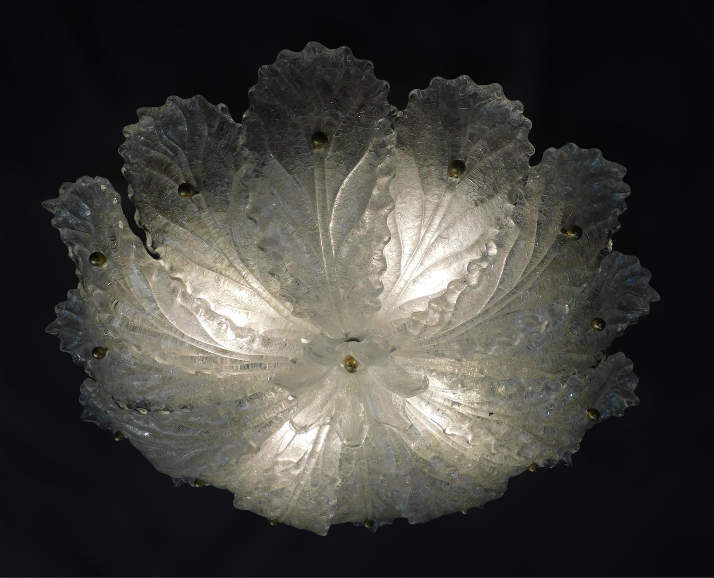 Italian Clear Graniglia Murano Flush Mount For Sale