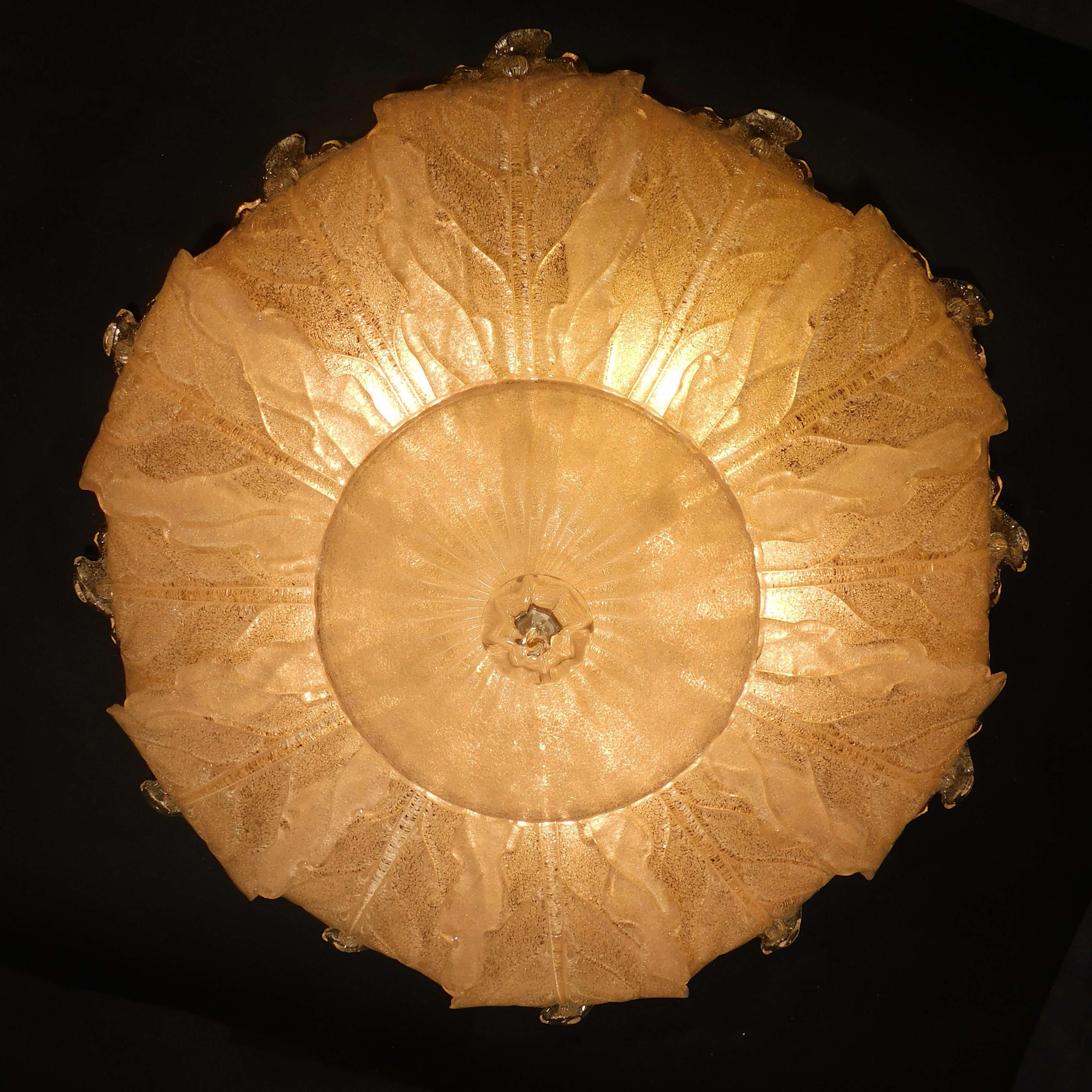 Verre de Murano Clear Graniglia Murano Flush Mount en vente